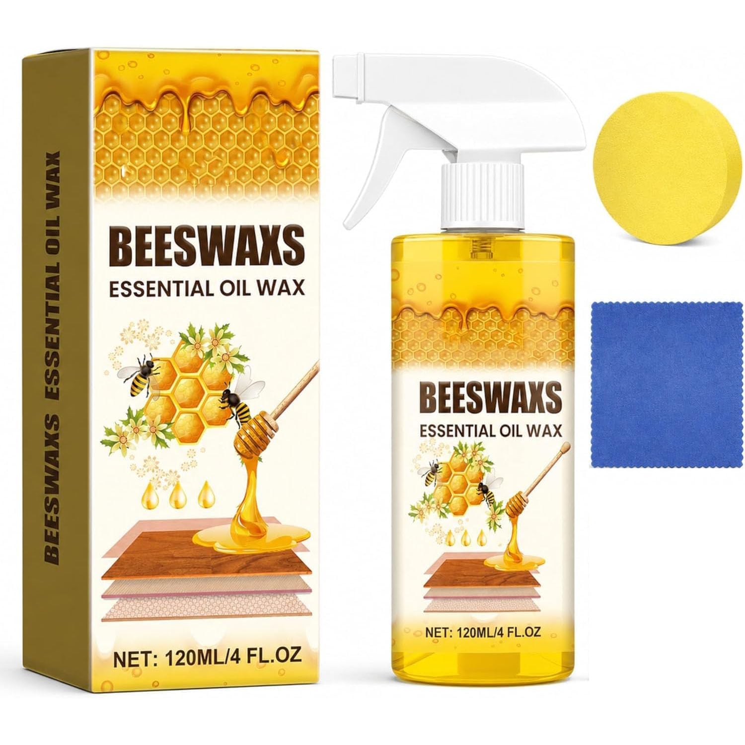 Jyeverc Yellow Natural Beeswax Spray Polish For Wood, 120Ml, Essential Oil Wax, Bees Wax Furniture Polish And Cleaner, For Living Rooms, Kitchens, Furnishings And Wooden Floors (120Ml,)
