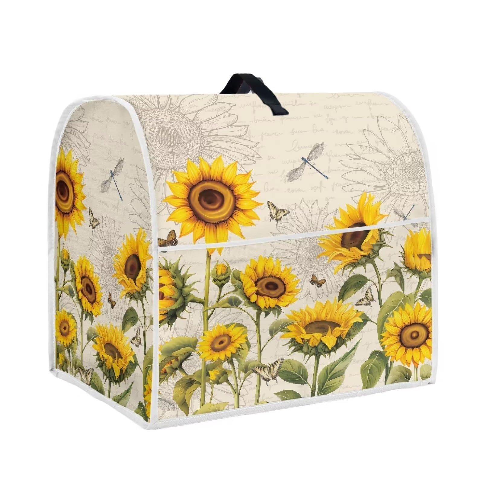 Baxinh Mixer Cover, Sunflower Butterfly Dragonfly Printed Stand Mixer Cover with Accessory Storage Pocket and Handles, Kitchen Aid Mixer Cover Suitable for Most Tilt Head and Bowl Lift Models
