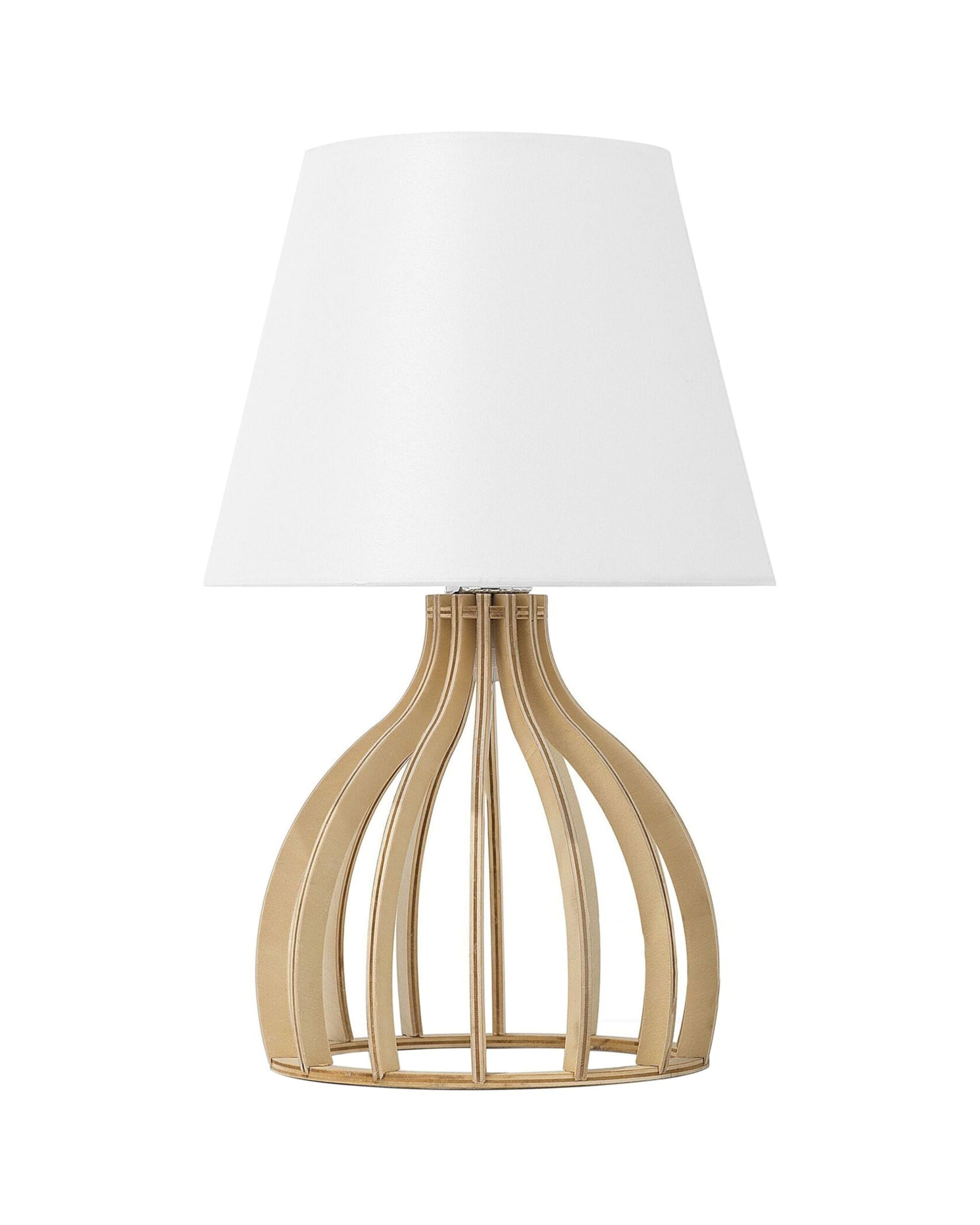 Lámpara de mesa base de madera pantalla de tela blanca moderna Agueda