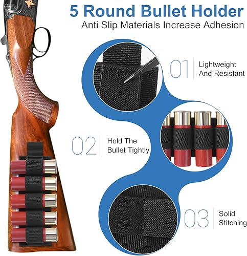 Miniatura 2 de Buttstock Holder Rifle Cartucho Escopeta Munición Portador Adhesivo Sillín Nylon para 12Ga