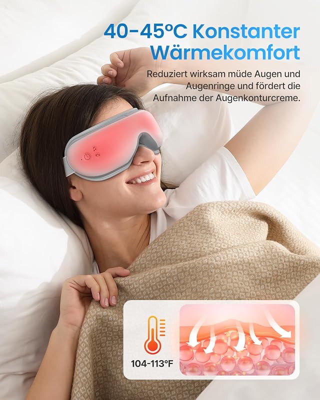 RENPHO Szemmaszírozó Készülék Hőterápiával - 5 Masszázsmód, Bluetooth Zene, Újratölthető - Szemfáradtság, Száraz Szem Enyhítésére, Alvásjaví
