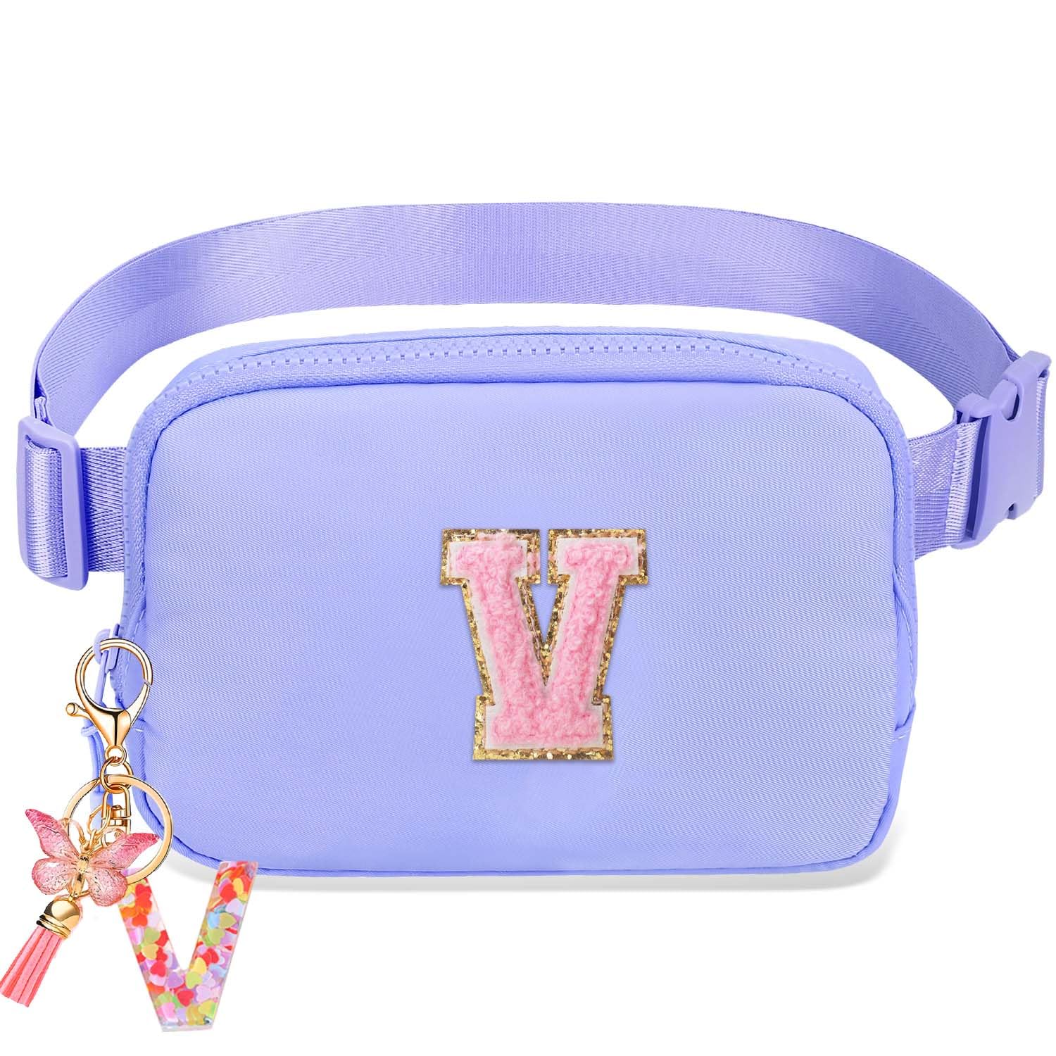 Belt Bag for Girls Gifts - Birthday Gifts for Teenager, Personalized Gifts for Mom Freind Sister Teacher, Graduation GiftsInitial Crossbody Bag Belt Bag for Women Lavender Purple V