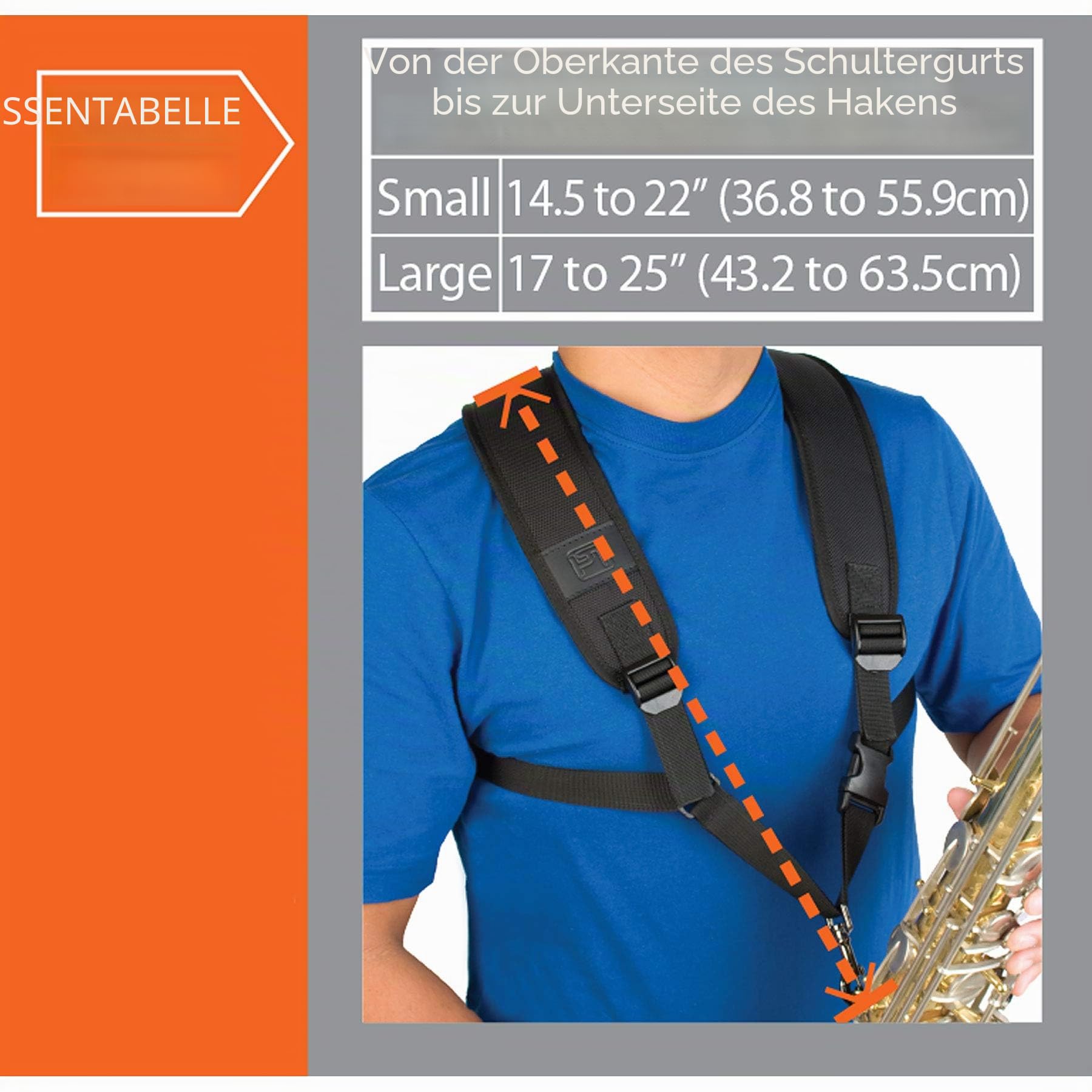 ProTec A306M Universal Saxophon-Gurt mit Metallschnalle, groß, Schwarz