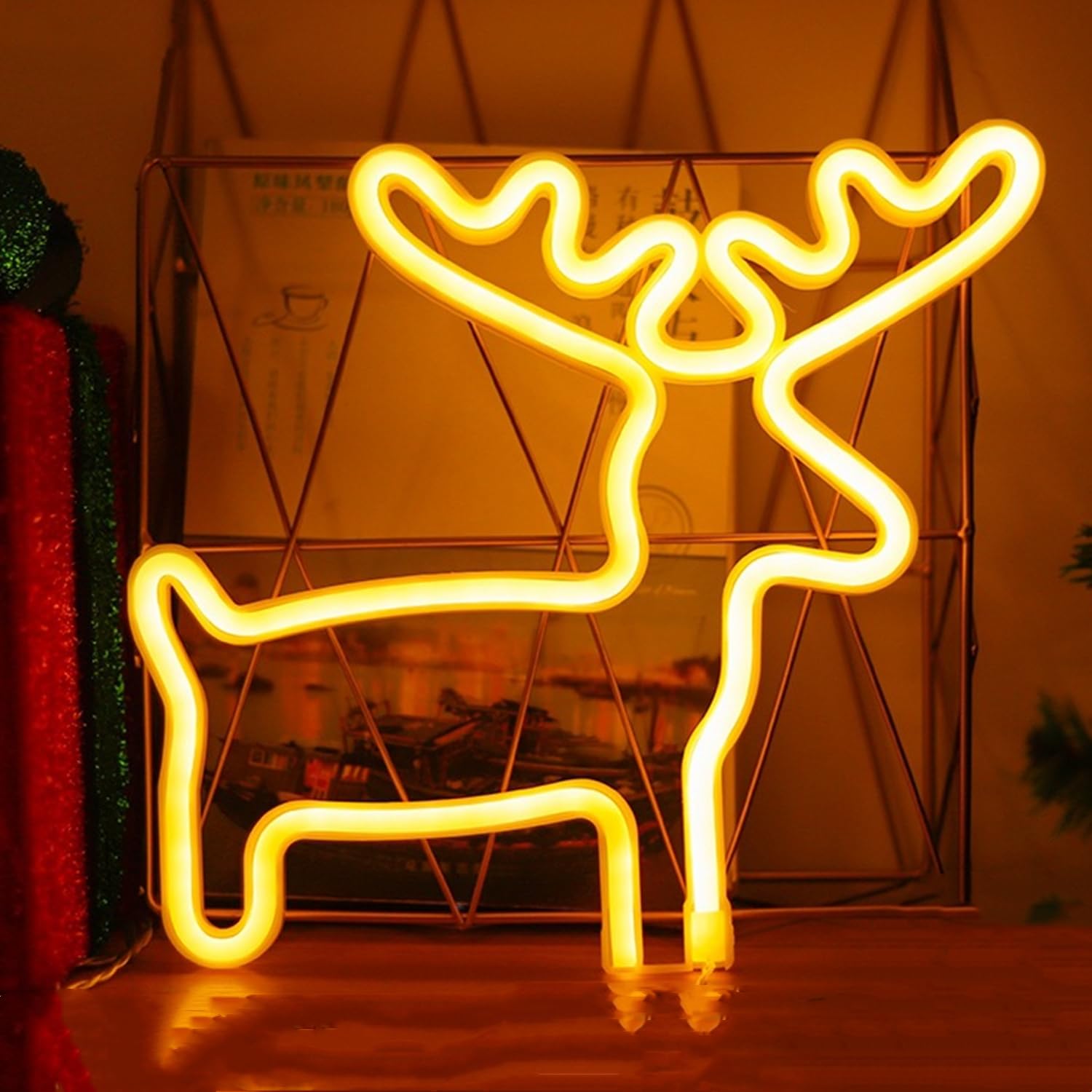 HFHungkeong Christmas Elk LED Neon Light Sign Handmade Lamp for Wall Room Party Home Bar Art Christmas Bedroom Table Wedding Party Desktop Decoration Teen Kids Birthday USB Powered(Warm White) — image 1