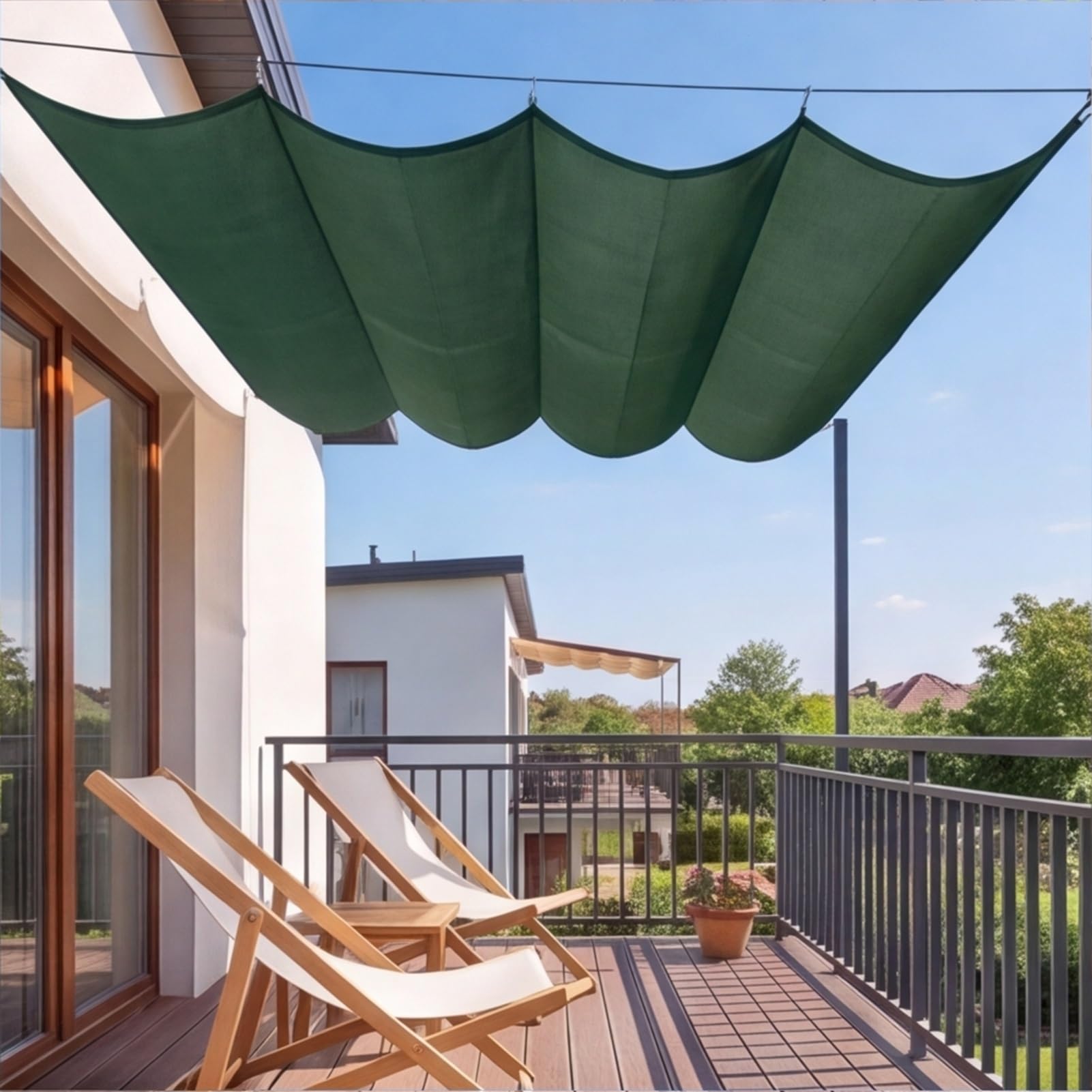 Voile ombrage rétractable vague 145x375 vert foncé imperméable pour pergola