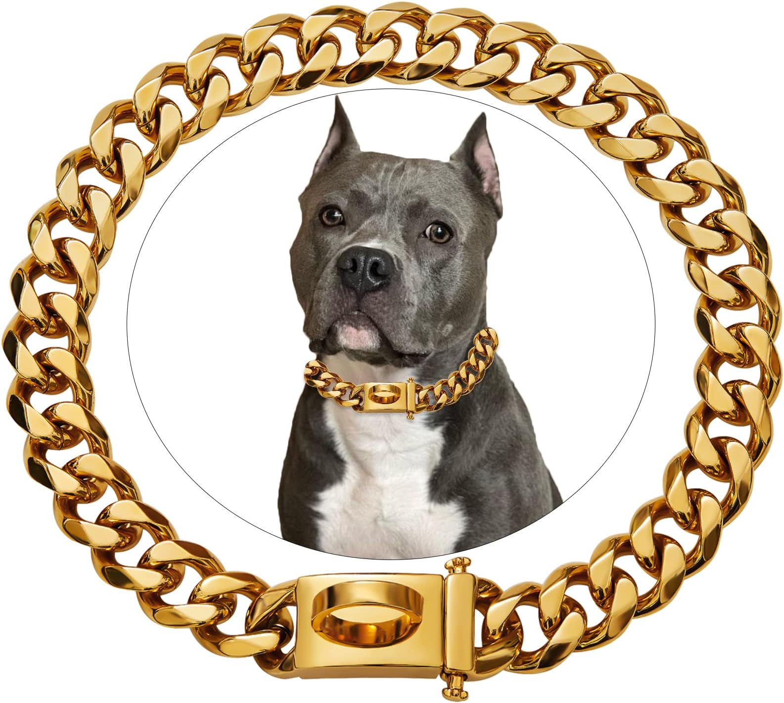 Custom Personalized Name ID Tags Durable Walking Dog Collar,Waterproof Steel Cuban Basic Dog Collar, Small Puppy Medium Large Pet, Necklace, Gold/Black/Silver/Rose Gold/Multi-Color