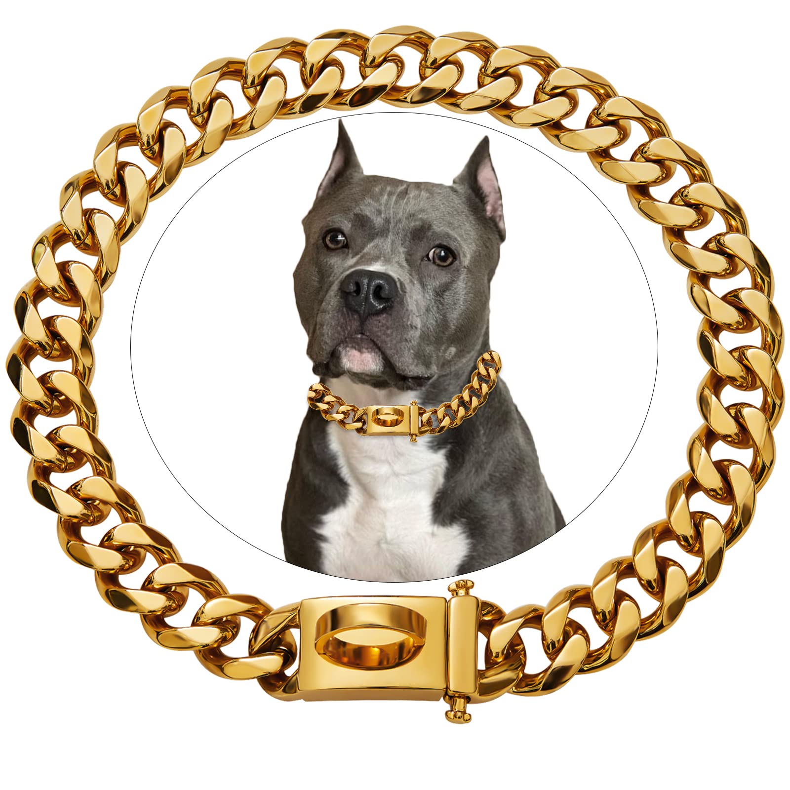 Custom Personalized Name ID Tags Durable Walking Dog Collar,Waterproof Steel Cuban Basic Dog Collar, Small Puppy Medium Large Pet, Necklace, Gold/Black/Silver/Rose Gold/Multi-Color