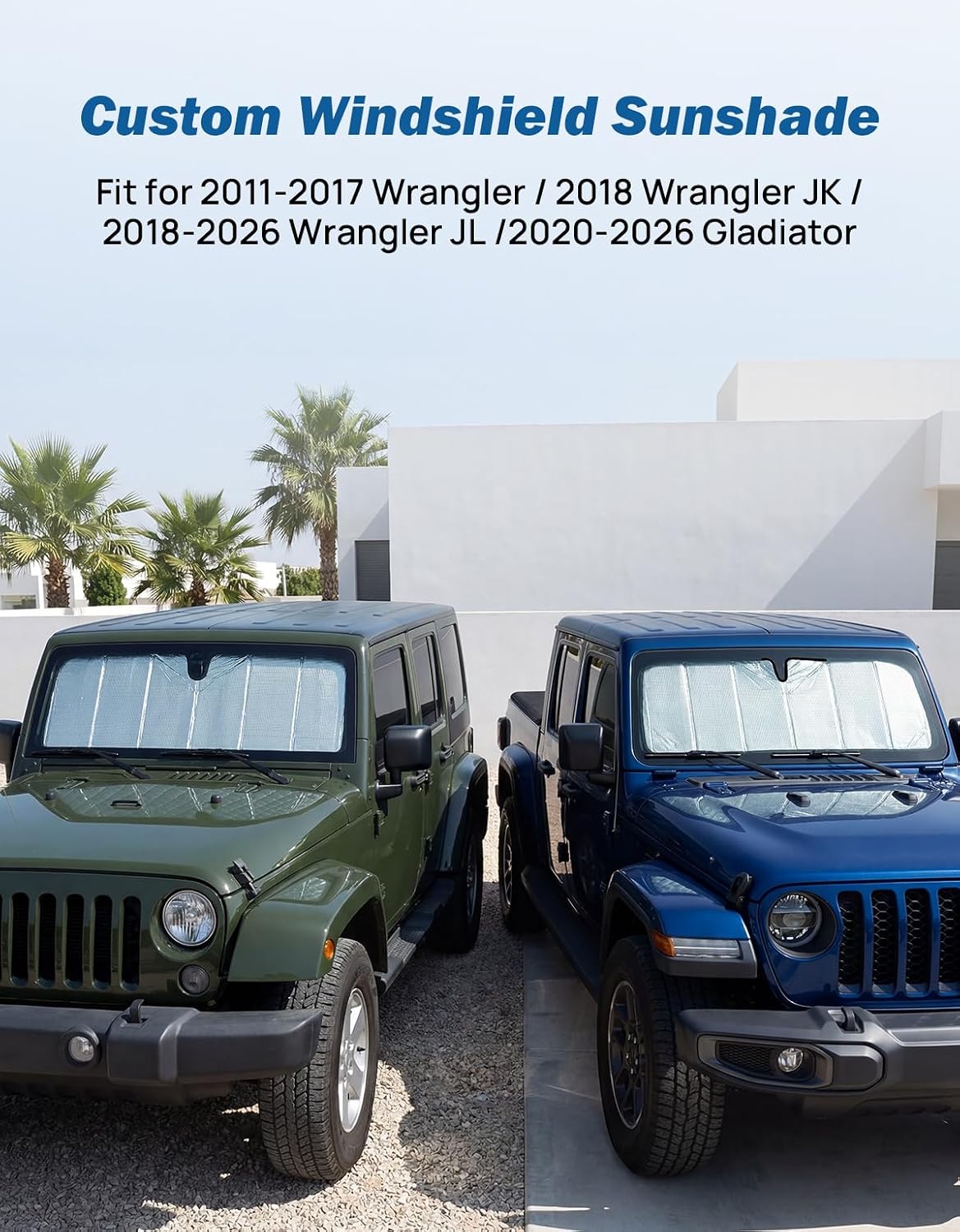 JOYTUTUS Windshield Sun Shade Compatible with Jeep Wrangler JL/JK 2007-2026, Gladiator 2020-2026 Front Window Sunshade - Upgraded 4-Layer Sunshade