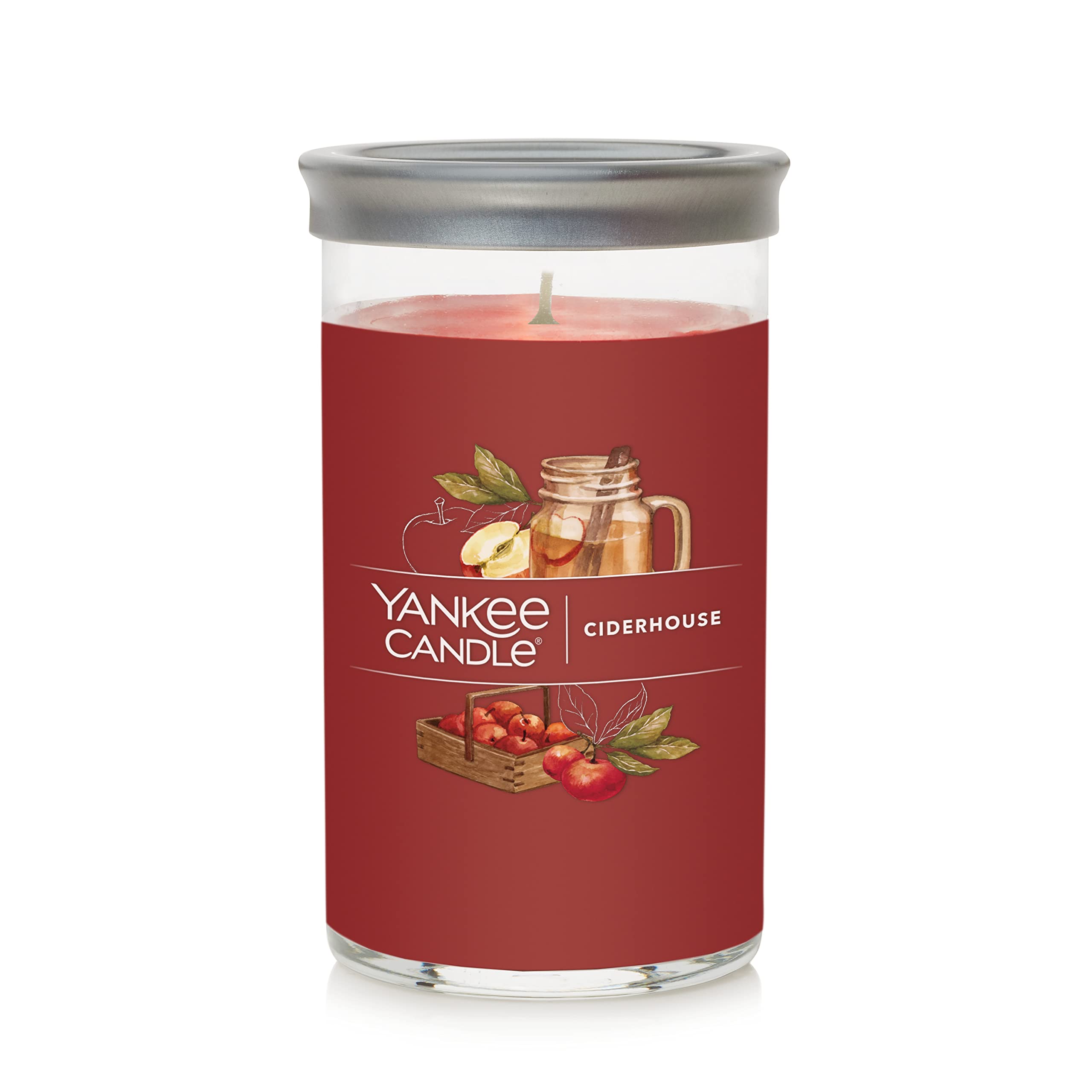 Yankee CandleCiderhouse Signature Medium Pillar Candle - 14.25oz., Red - Soy Wax Blend, Metal Lid Coaster - Home & Kitchen Décor