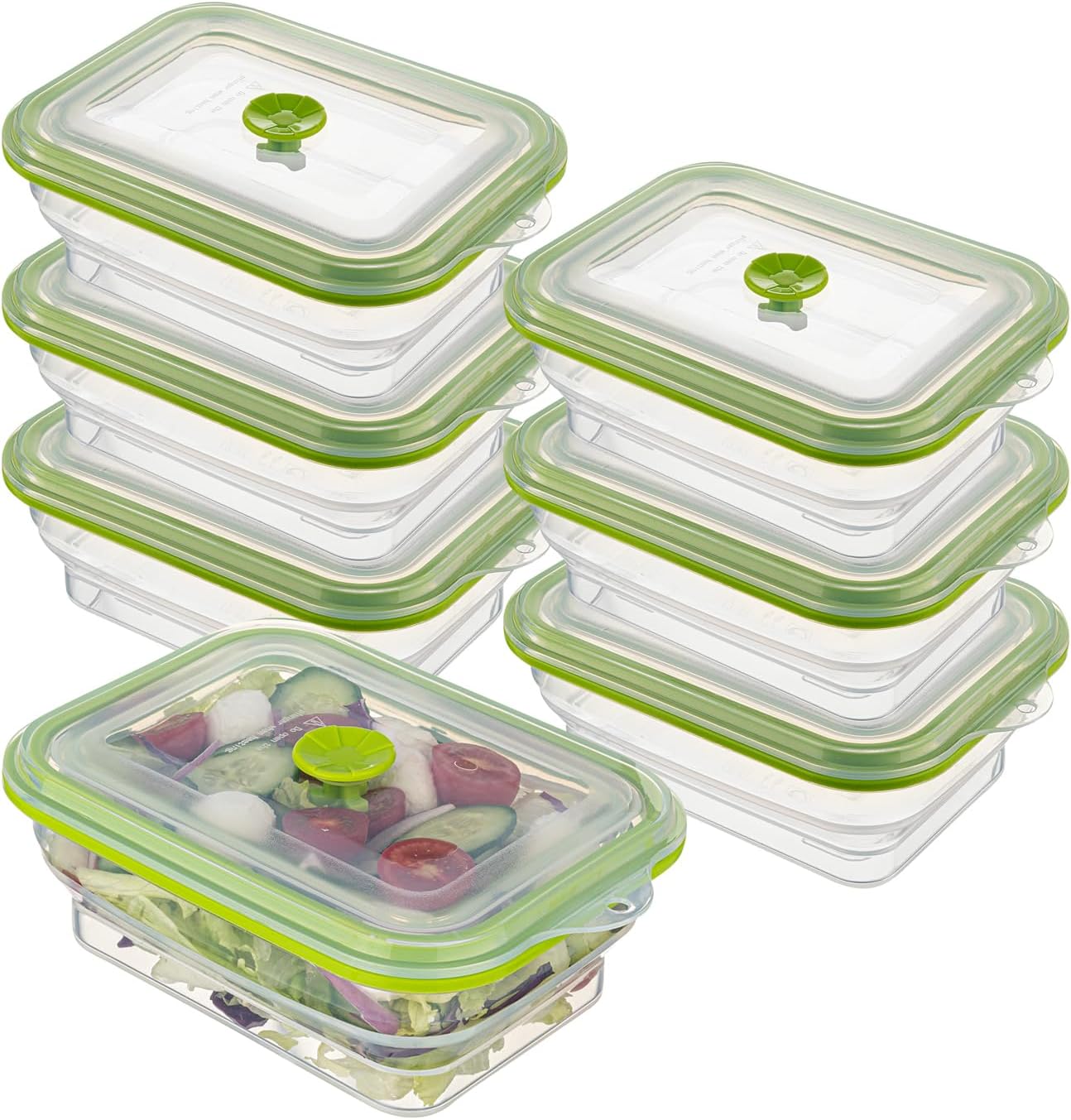 Restaurantware-Fresh Hero 32.3 Ounce Storage Containers, 20 Durable Airtight Food Containers - Microwavable, Freezable, Green Silicone Collapsible Containers, Dishwashable, With Vented Lids 20 Count 32 oz