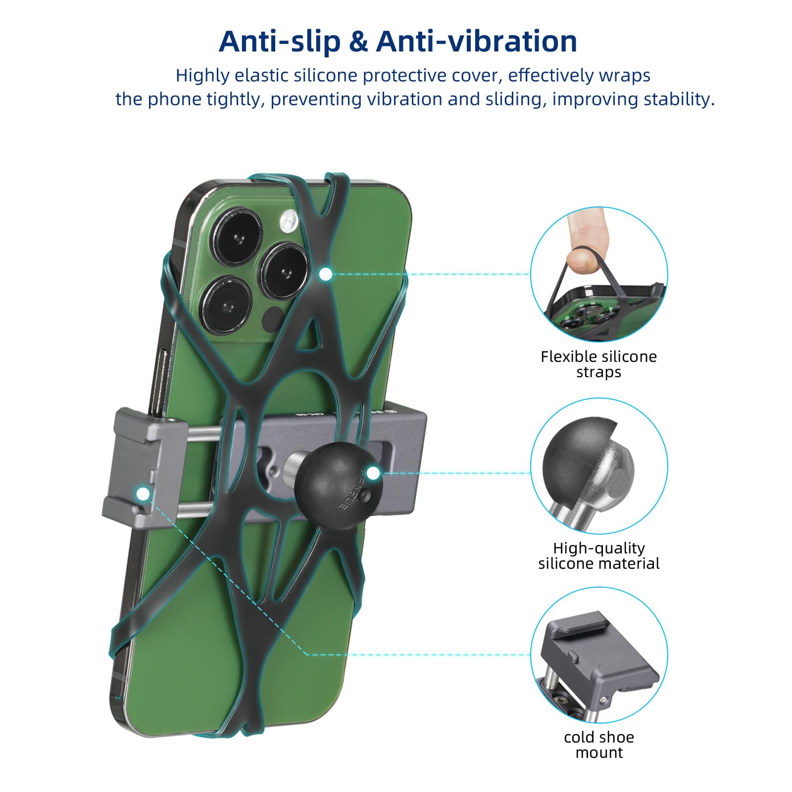 FANAUE Aluminum Phone Holder with 20mm Ball with 360° Rotation Smartphones with a Width of 5.5