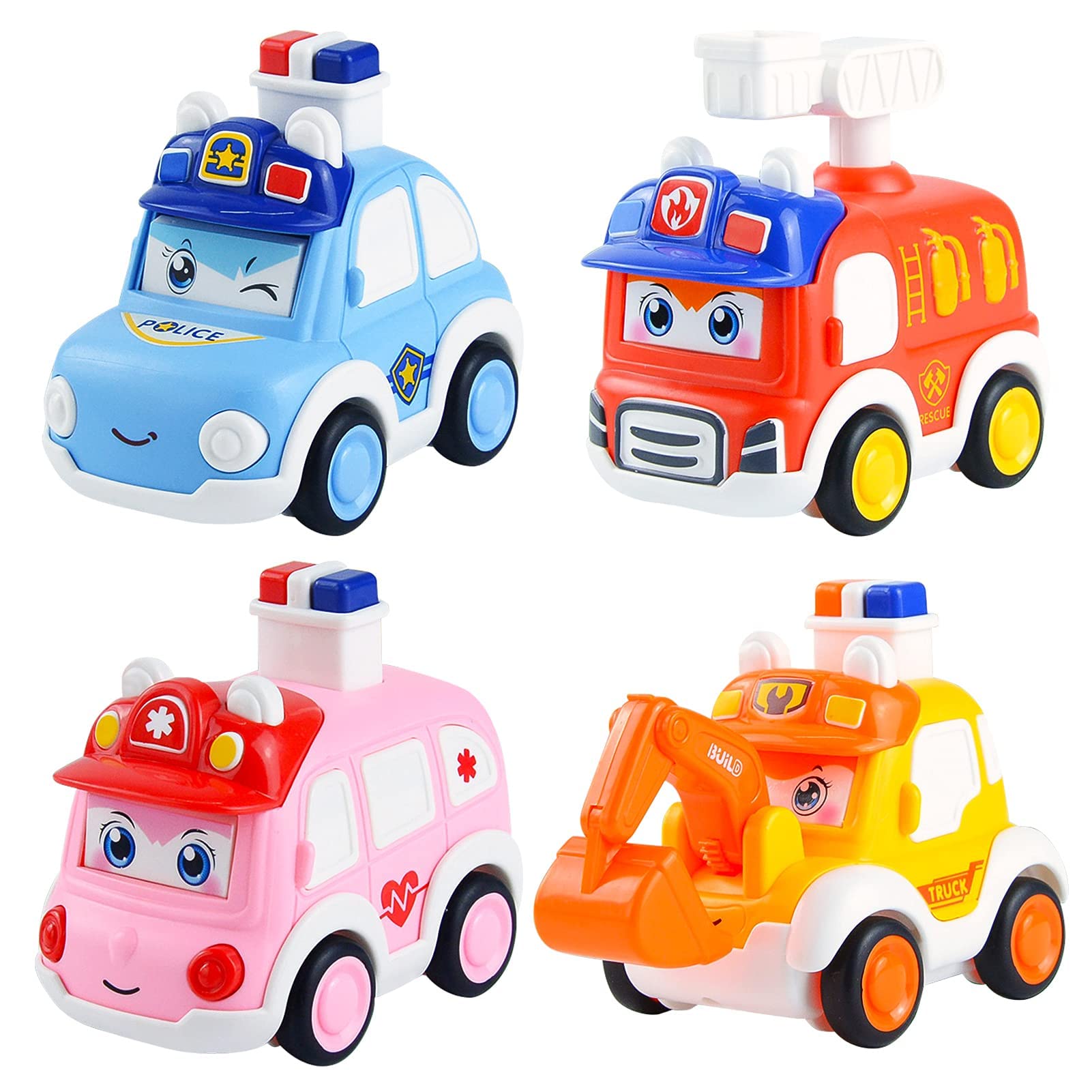 MAKINGTEC 4PCS Pull Back Cars Toys are suitable for three-year-old children, Toddler Toy Wind Up Cars，Friction Powered Press Vehicles Infant Birthday Gift for boys and girls.