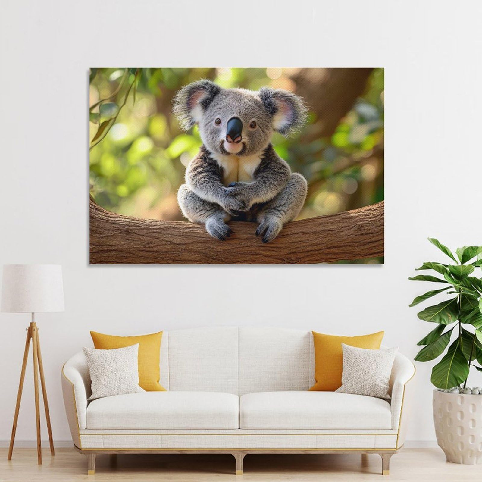 Junmoney Wall Decor Canvas Print Cute Koala Sitting on Branch, 20x30inch(50x75cm), for Front Hall, Corridor Or Welcome Spaces, A Neat Decor Update for Hallways