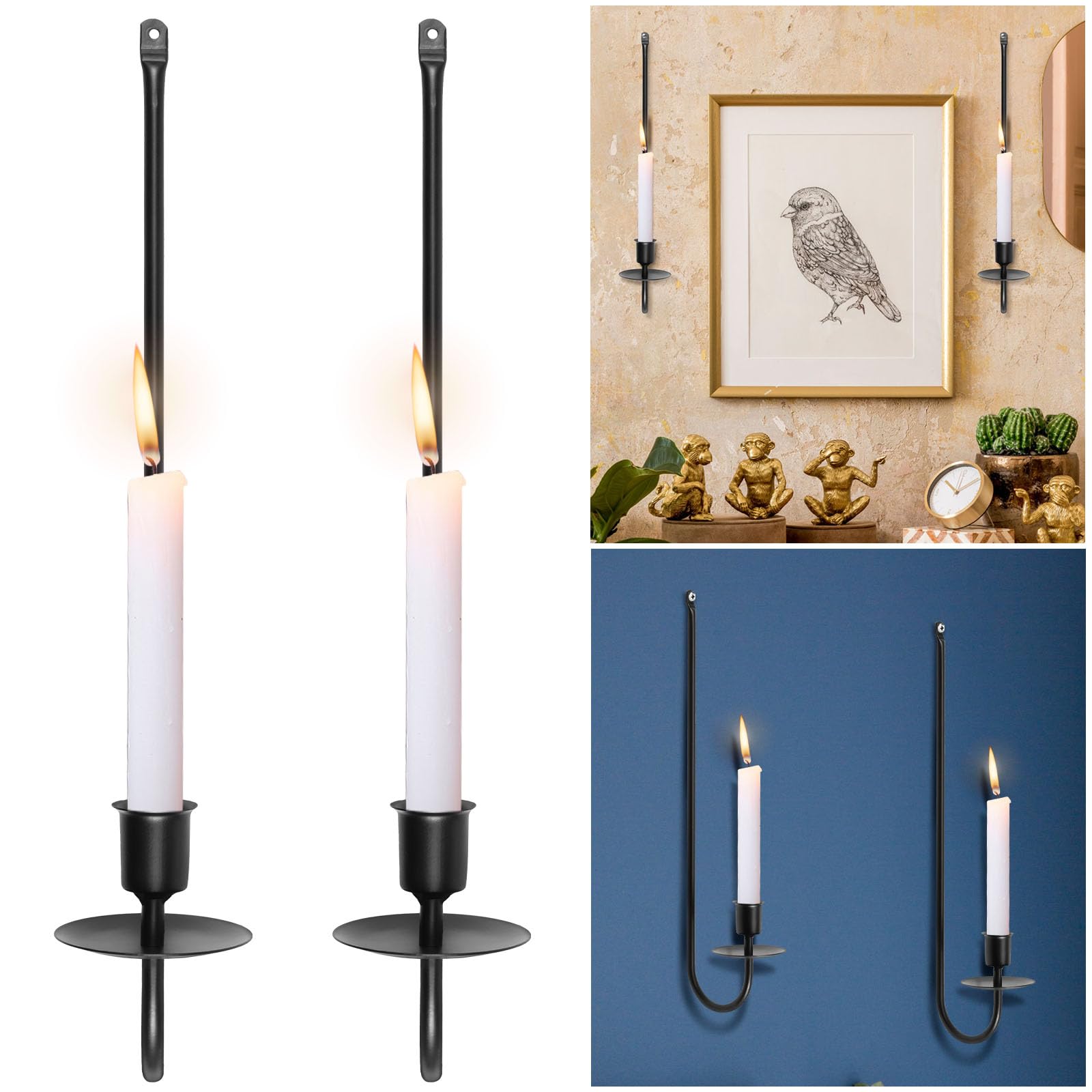 2Pcs Candle Sconce Holder, Mental Iron Wall Candle Sconce Hanging Wall Candle Holder, L Shape Wall Pillar Candle Holder, Home Decor Wall Sconces Holder Candle Sticks for Living Room Fireplace Painting