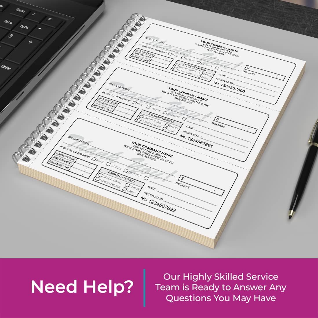 Custom 8.5" x 7" (3 Per Page) Carbonless NCR Books in 2-Part Duplicate Invoices, Receipts, Work Orders, Sales Orders, Purchase Orders, Estimates, Quote Forms with Your Company/Business Name (150 Sets)