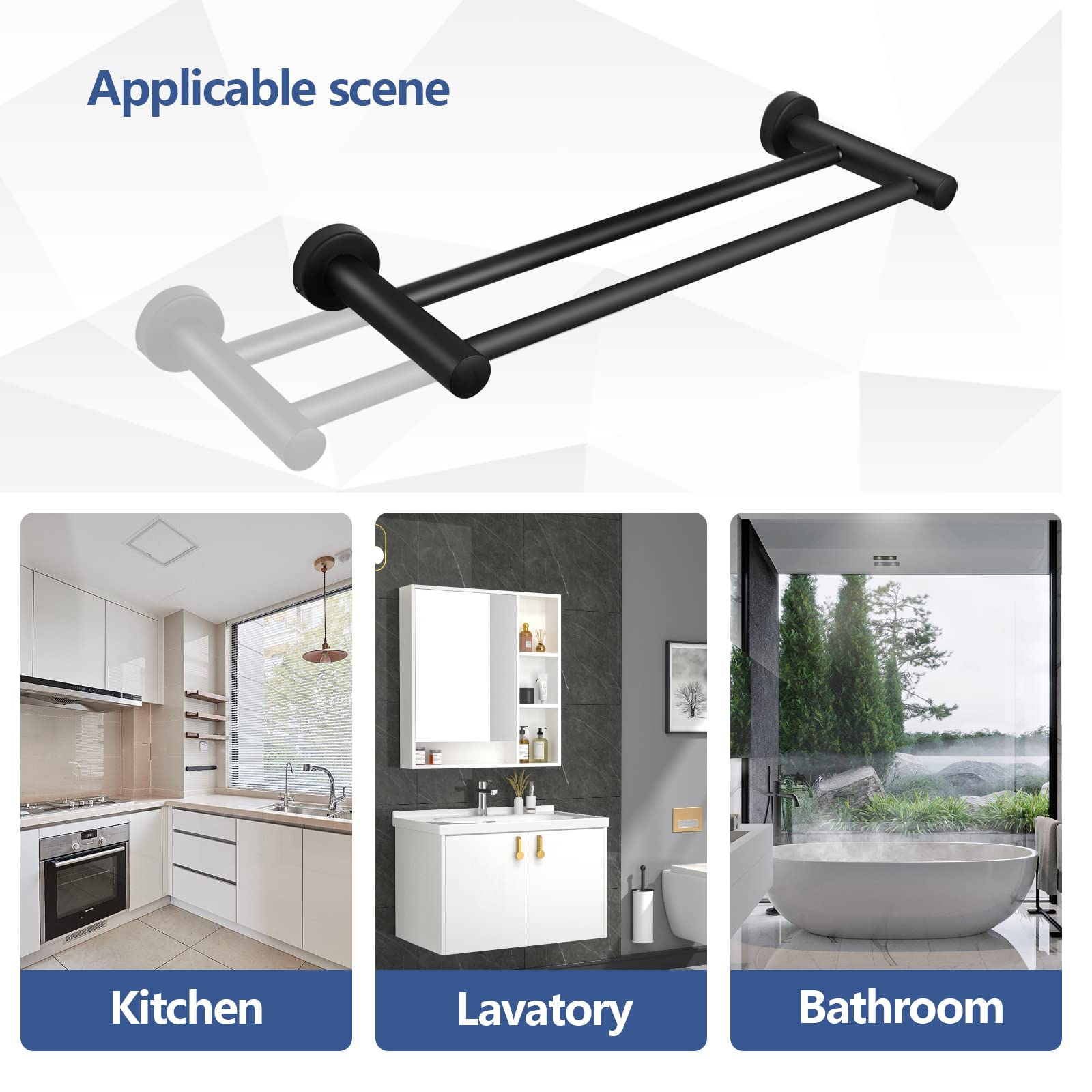 Toalleros para baño, libremente retráctiles de 16.7 a 28.6 pulgadas, toallero de barras dobles, acabado de pintura para hornear, acero inoxidable SUS304 para baño, cocina, baño, baño, baño, cocina, 6
