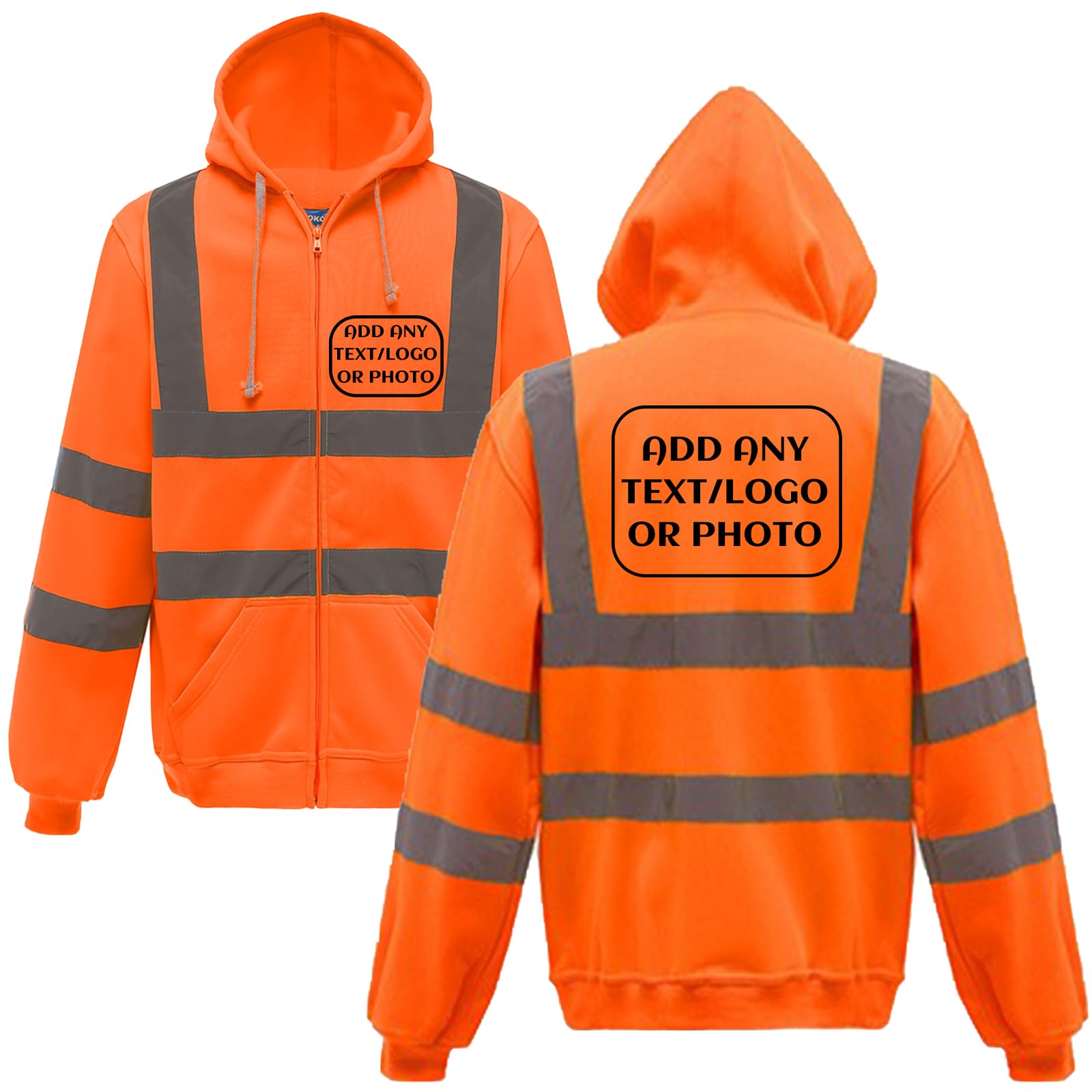 Sweat à capuche haute visibilité réfléchissant à fermeture éclair pour homme en polaire haute visibilité personnalisable