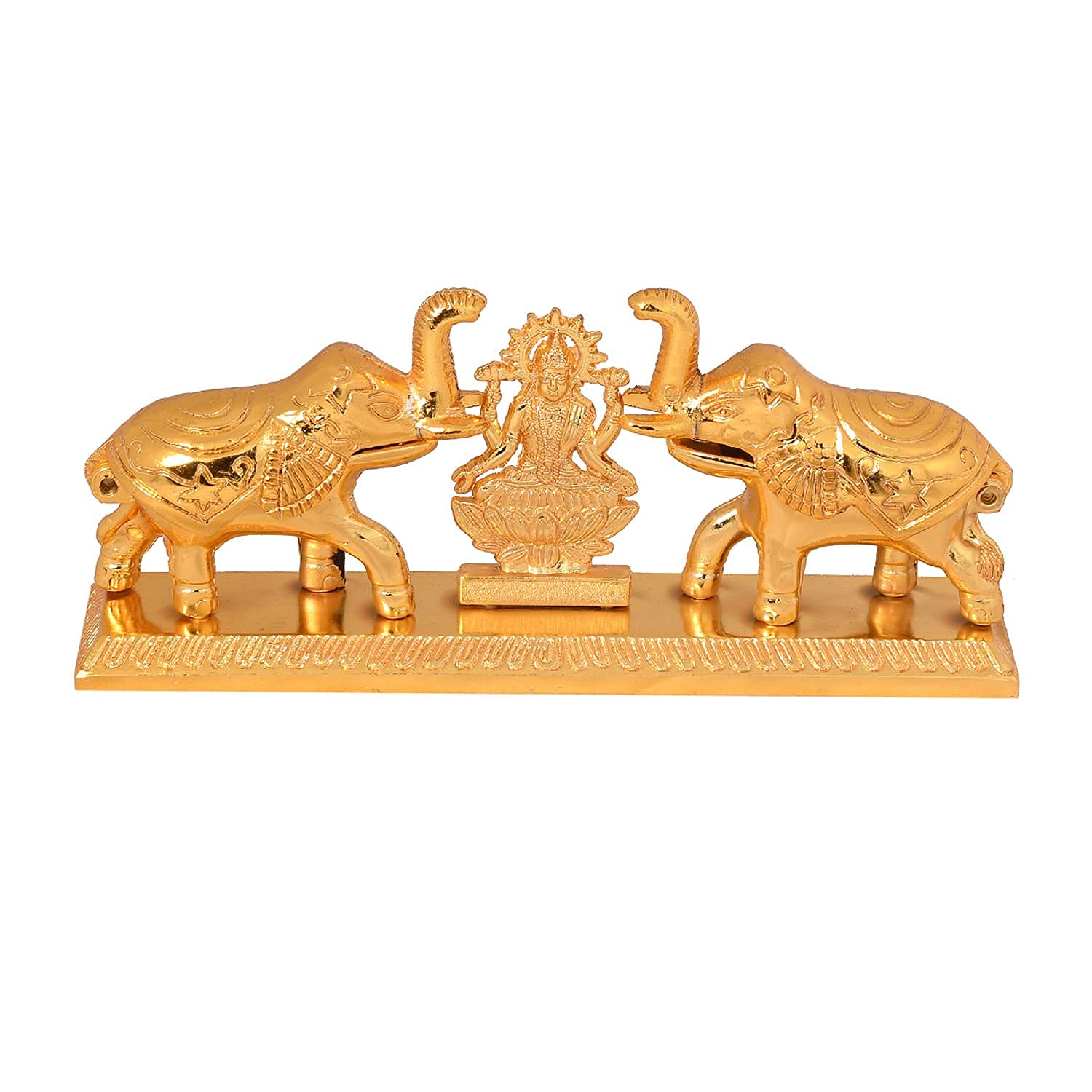 CHHARIYA CRAFTS Metal Elephant Pair with Laxmi Idol Chandan Roli Pair Kumkum Box for Gift and Pooja Purpose Decorative Showpiece - 7 cm