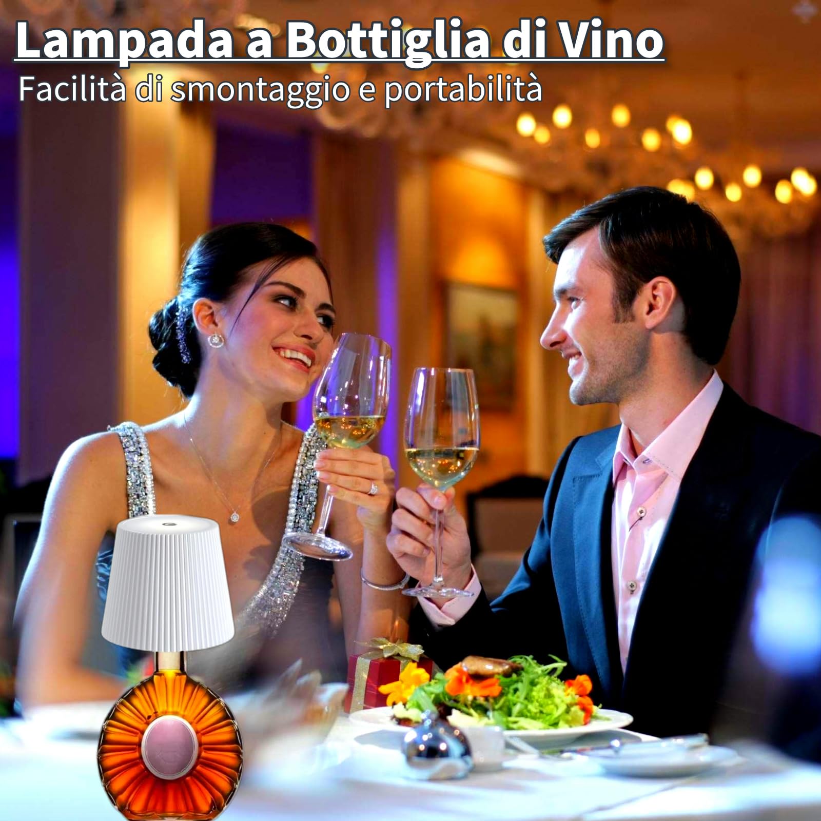 Generico Lampada Bottiglia LED, Lampada per Bottiglia Senza Fili Tattile Ricaricabile con Luce Dimmerabile per Ristorante, Casa, Bar, Ufficio (Bianco, 4 pezzi)
