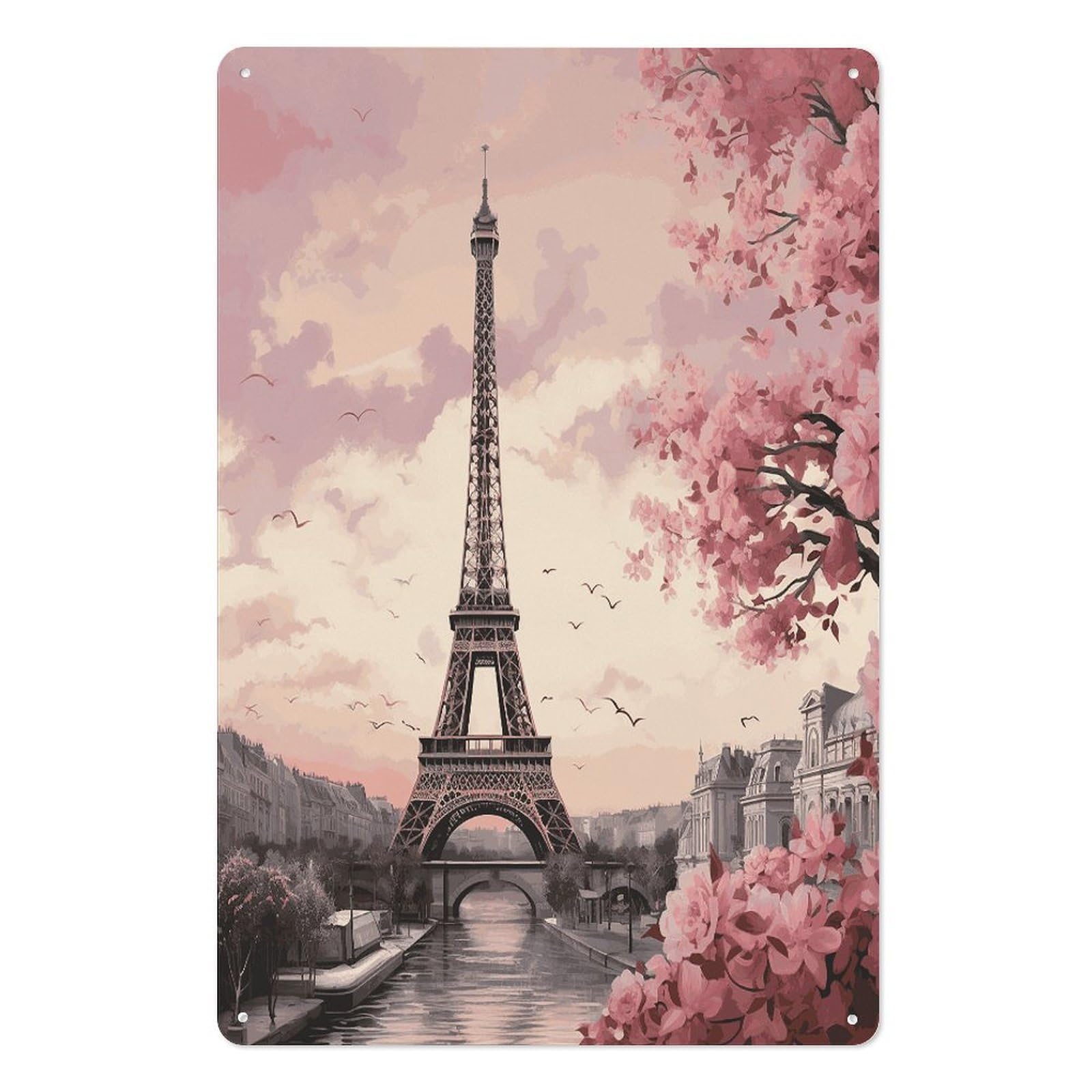 Romantic Paris Tower Tin Sign Novelty Vintage Wall Art for Home Farmhouse Decor Metal Signs Classical Tin Hanging Picture for Yard Hotel Living Room 11.8x7.8 Inches