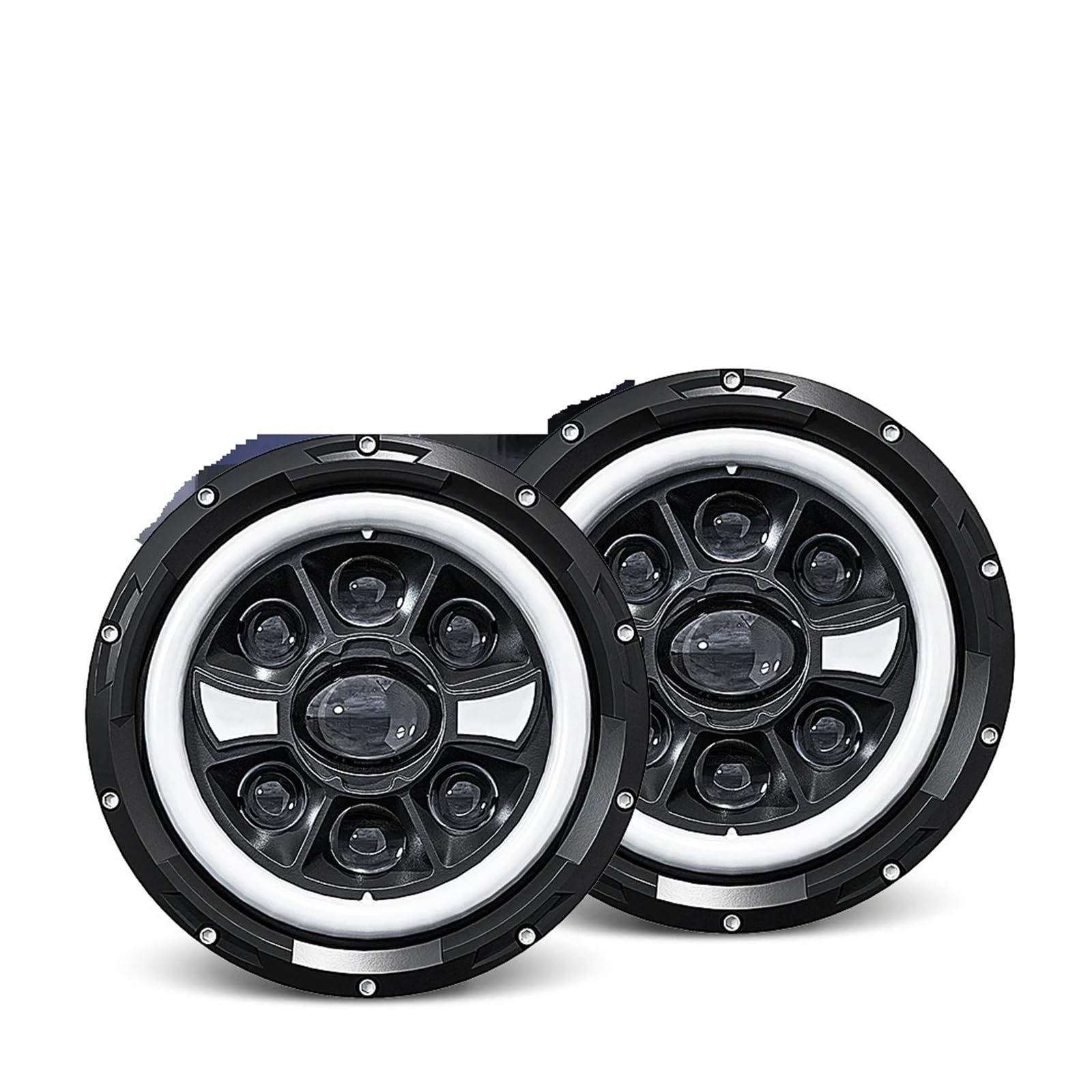 Faro Anteriore Luci Lavoro Per Auto Da 7 Pollici Fari Per Wrangler Per Jeep Fari Rotondi R9 Fari Bright Angel Eye H4 150W 6000K Per Fuoristrada 4x4 Faro Proiettore