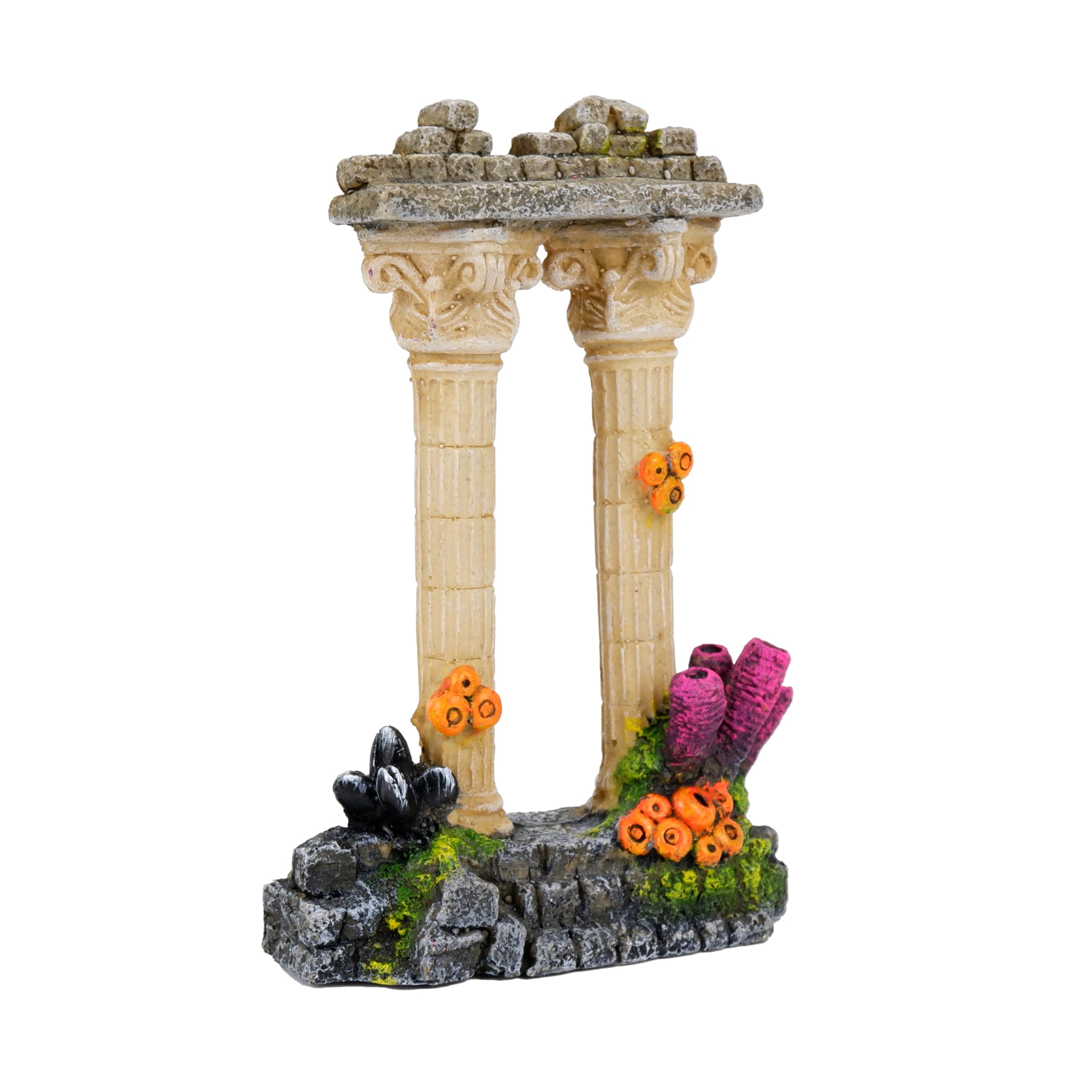 CLASSIC Ancient Roman Coral Column Aquarium Ornament - Fish Tank Decoration with Coral Detail - 115x58x175mm