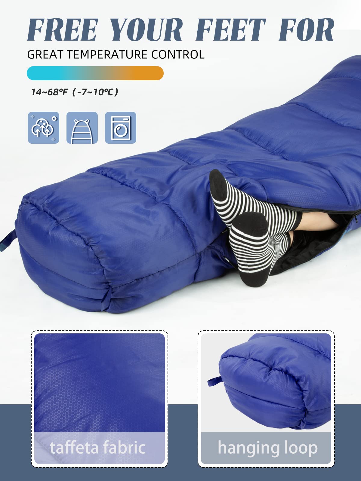 Forceatt Saco de Dormir -7°C~20°C 4 Estaciones(210x80CM/1.8KG~2.4KG) Saco de Dormir Compacto para Adultos, Saco de Dormir Invierno a Prueba de Agua y Desgarros,Lgrande para Camping y Senderismo.