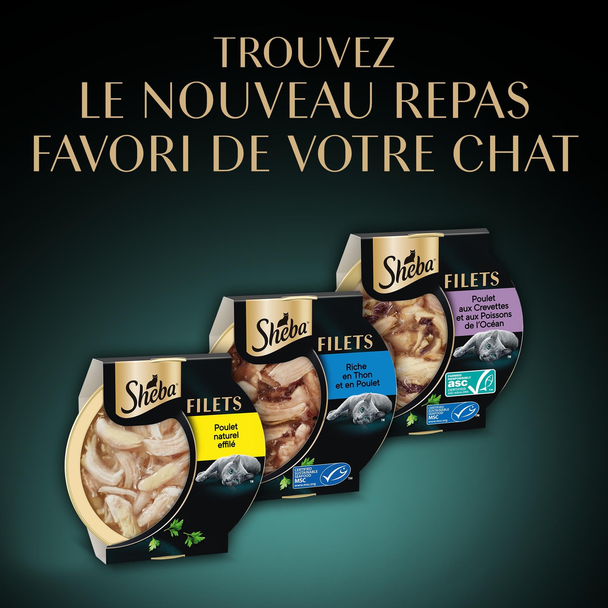 SHEBA Filets Nourriture pour Chat Adulte au Poulet, Poisson, Crevettes, Saumon et Thon en Sauce, 36 barquettes