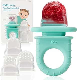 Frida Baby Push Pop Silicone Feeder, Baby Fruit Food Feeder to Safely Introduce New Foods, Fresh + Frozen, Breastmilk Popsicles, BPA Free, Dishwasher Safe | 3 Count, Teal