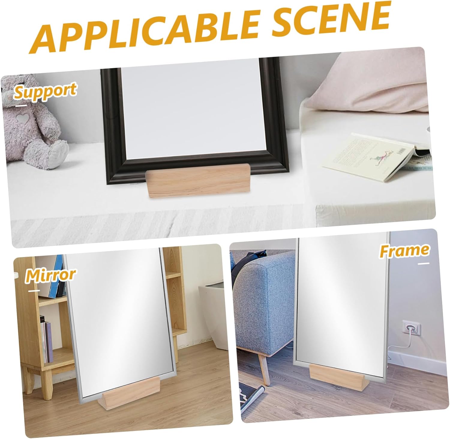Wooden Floor Mirror Base Stand - Anti-Slip Support for Full Length Mirror Stylish and Stable Holder for Home and Office