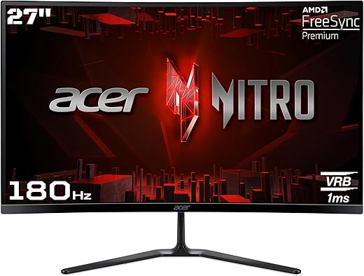 Acer ED270R S3 27 Inch (68.58 Cm) Full HD 1500 R Curved Gaming LCD Monitor with LED Back Light I 1MS VRB, 180Hz Refresh Rate I AMD Freesync Premium…