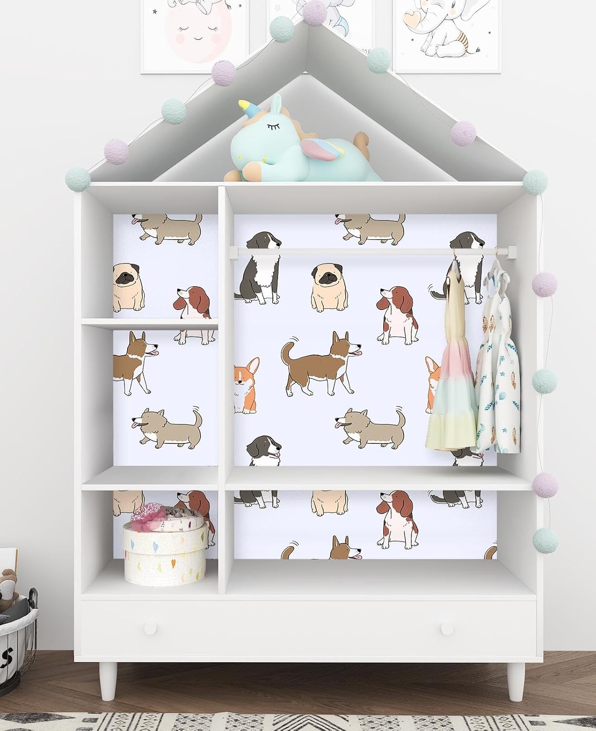 Funny Dog Wallpaper Stick and Peel Kids Baby Nursery Wallpaper Self Adhesive Removable Animal Farmhouse Wall Paper 17.7"x472" Waterproof Cute Dog Contact Paper for Walls Classroom Pets House