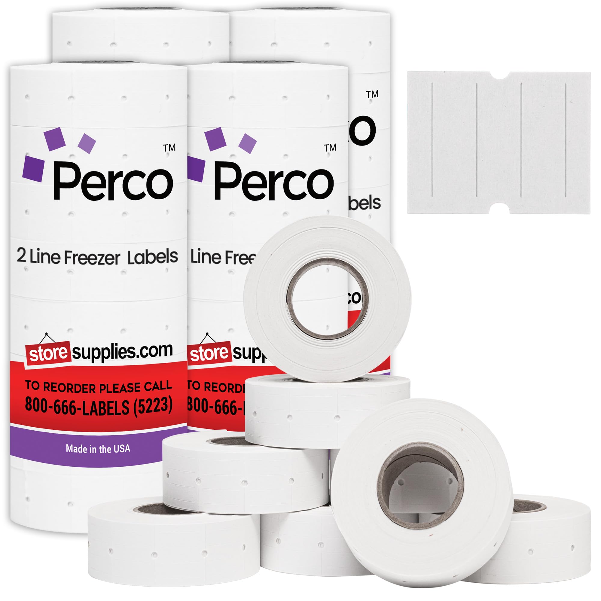 Perco 2 Zeilen Gefrierschrank-Etiketten, selbstklebend, Weiß, 4 Hülsen, 24.000 Blanko-Preisschilder für Perco 1-zeilige Preis- und Datumspistolen