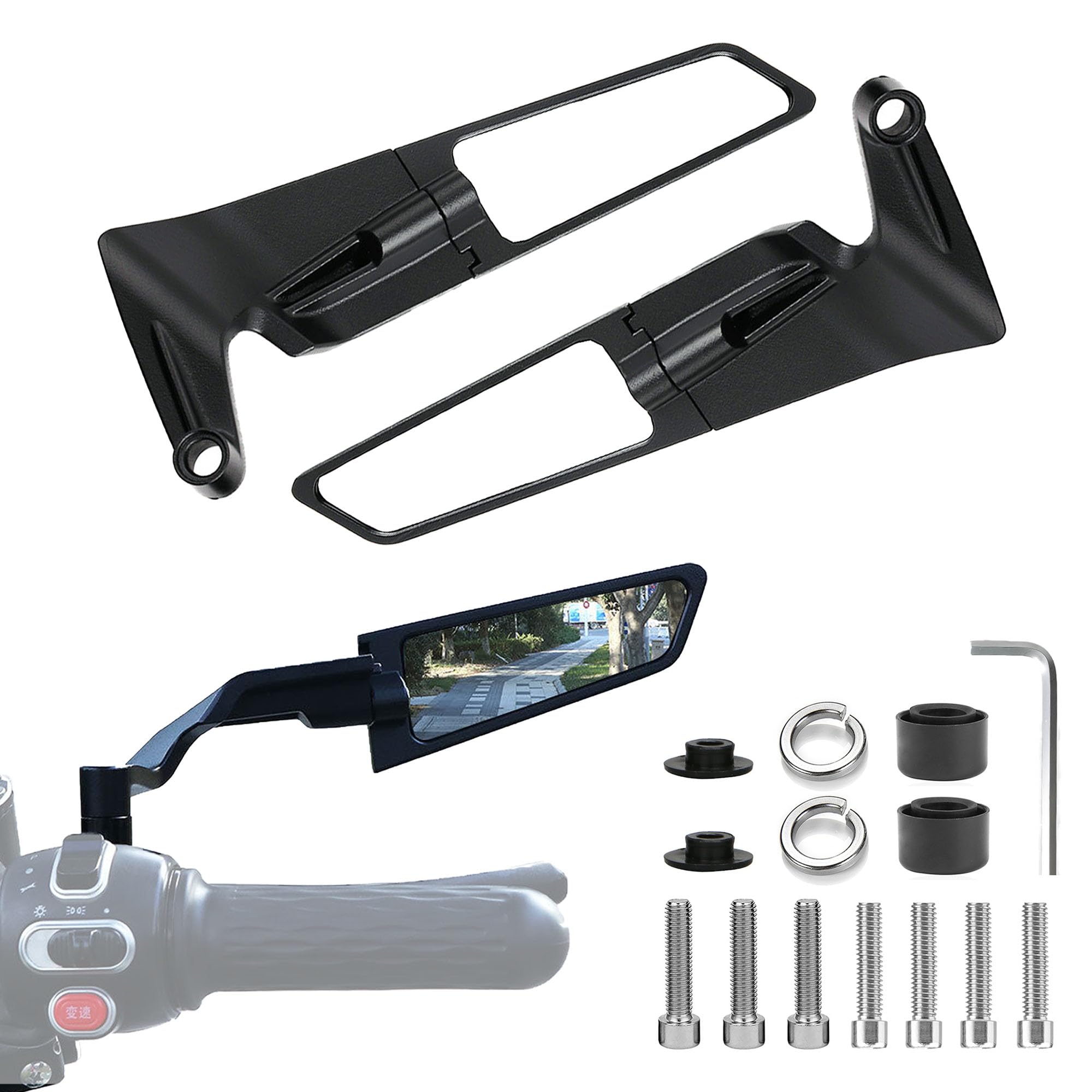 Specchietti Moto, Rear Wing Bar End Specchietto Moto Manubrio, 180° Rotativo Retrovisore Modificato Motos, Specchi Retrovisori Per Biciclette Elettriche, Specchio Chiaro, Accessori Motociclette