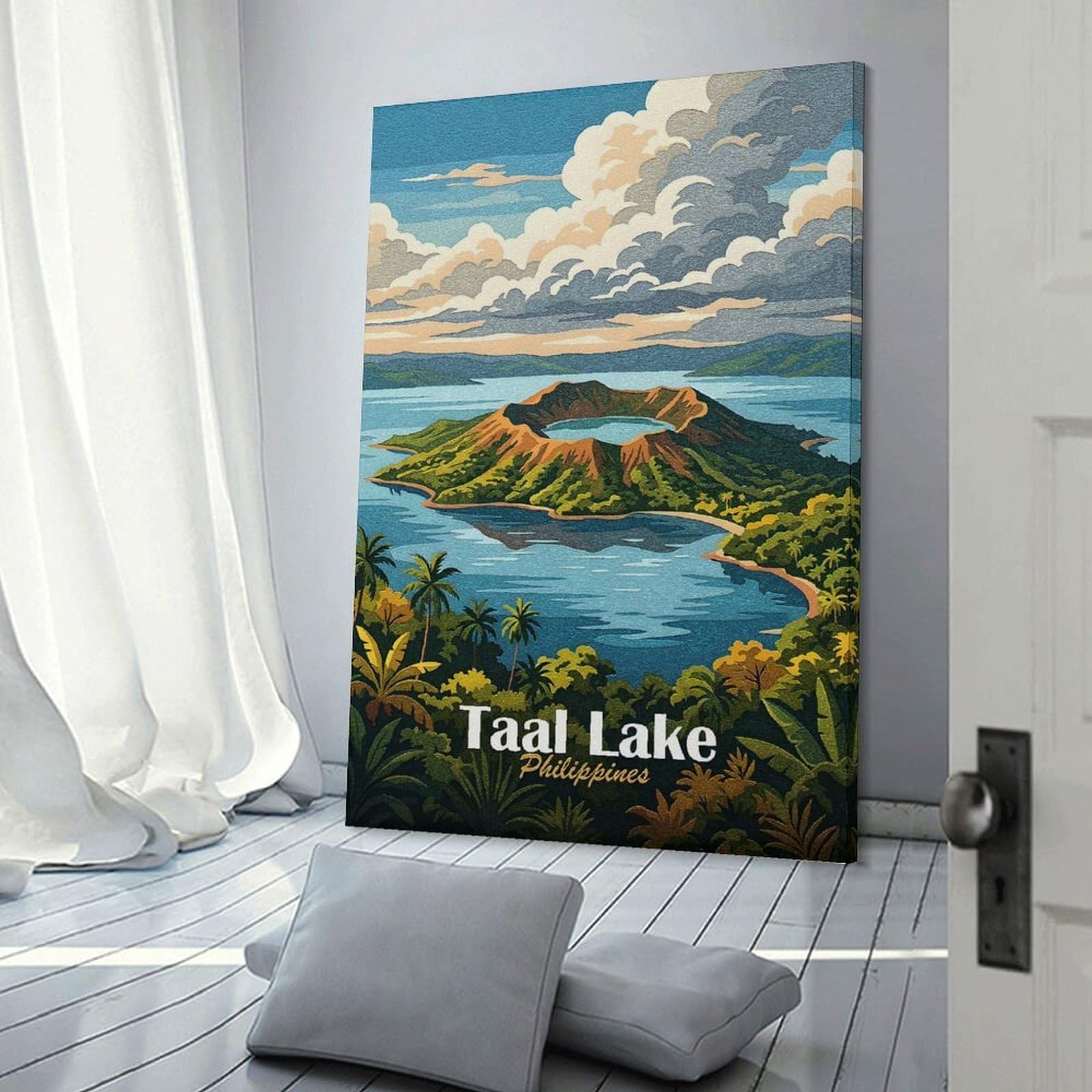 Junmoney Frame-Style-14 Room Decor Wall Art Taal Lake Philippines Travel, 24X36inch(60X90cm), For Living Room, Bedroom, Office Or Hallway, An Adaptable Decor Piece For Home Use