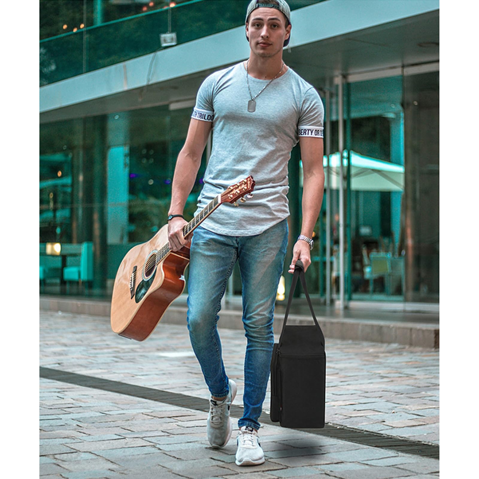 Funda de transporte de viaje compatible con amplificador de guitarra eléctrica Fender Frontman 10G, bolsa de almacenamiento con asa acolchada con bolsillo frontal organizador bolsa de