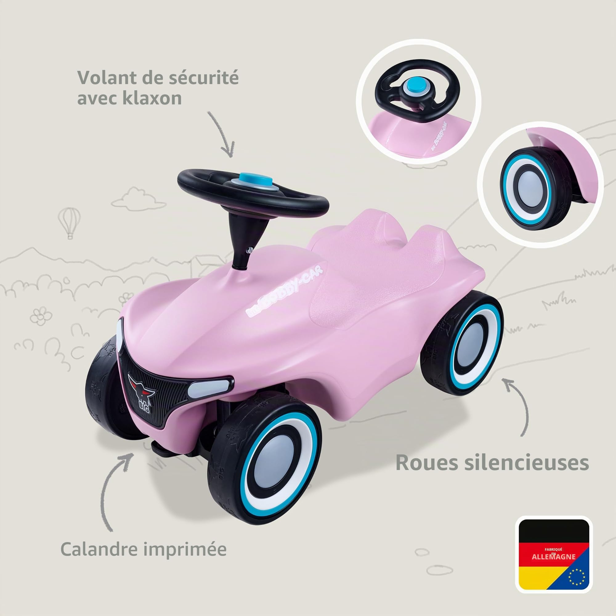 BIG-Bobby-Car Neo Zartrosa - Véhicule antidérapant pour intérieur et extérieur - Véhicule pour Enfant avec pneus Silencieux au Design Moderne - pour Enfants à partir de 1 an - Rose