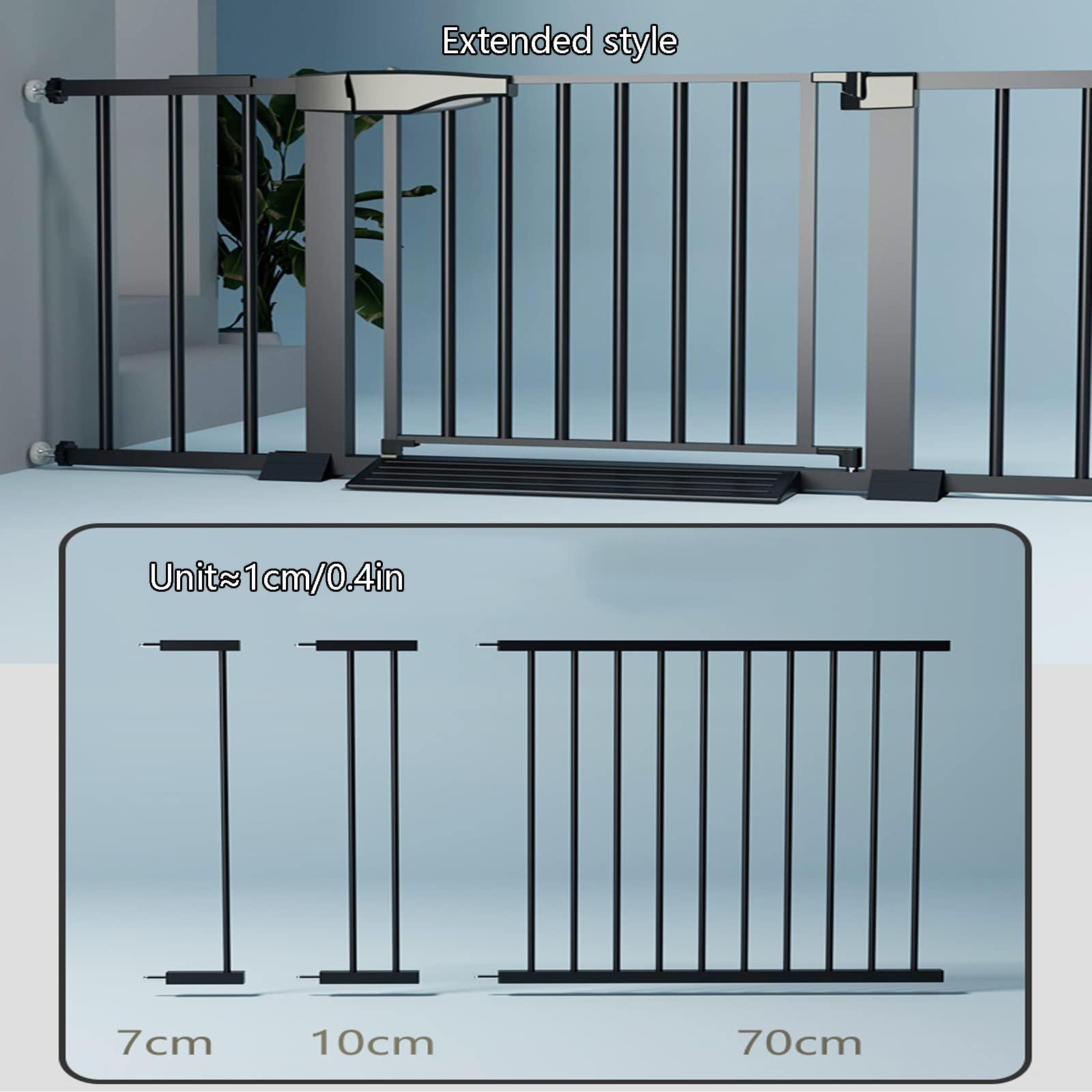 Cancello Passante per Bambini Extra Largo Nero,Pressione della Barriera della Scala con Auto-Close,Cancello di Sicurezza Estensibile,Aperta a Due Vie,Montaggio Hardware (174-181cm/68.5-71.2in)