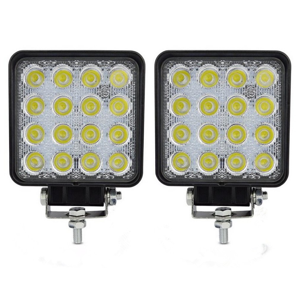 2 X 48W Square Led Flood Work Light Driving Lamp Fog Lights Offroad Light Bar IP67 Waterproof for Off-road, Truck, Jeep, Car, ATV, SUV, Boat, 1 Years Warranty (48W 2PCS)