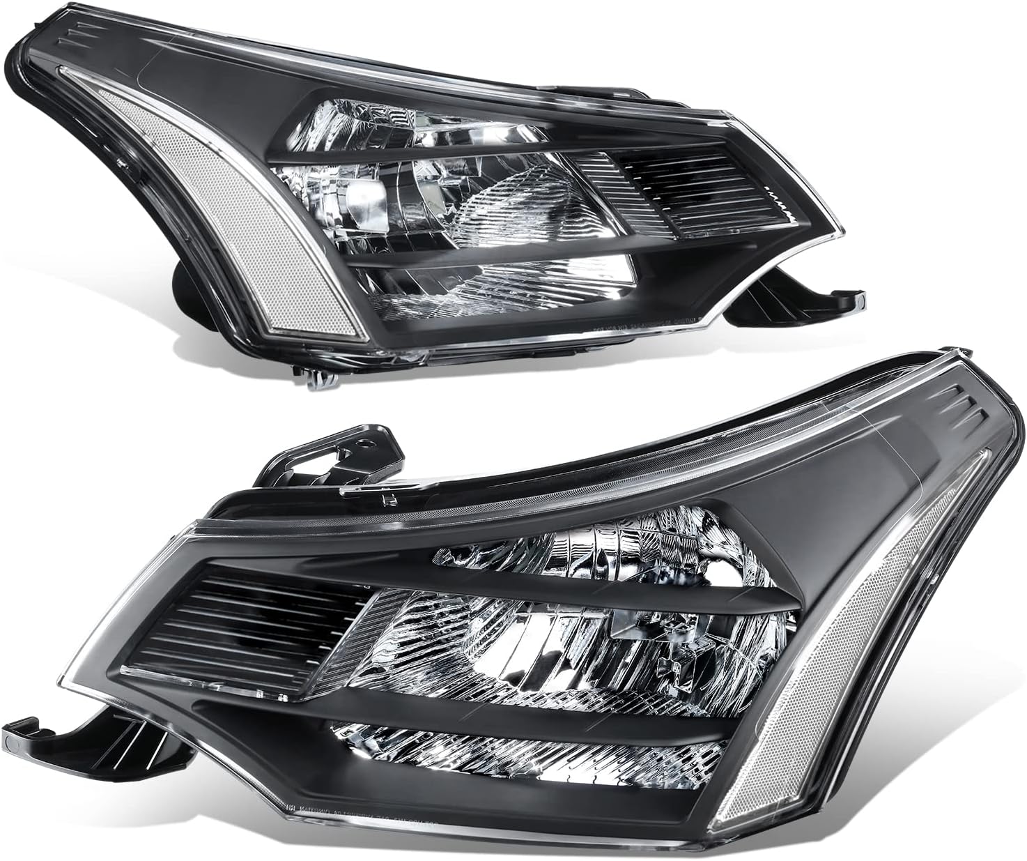 Auto Dynasty Headlights Assembly Compatible with 2008-2011 Ford Focus Sedan Coupe, Driver and Passenger Side Halogen Headlamps Replacement, Black Housing Clear Corner