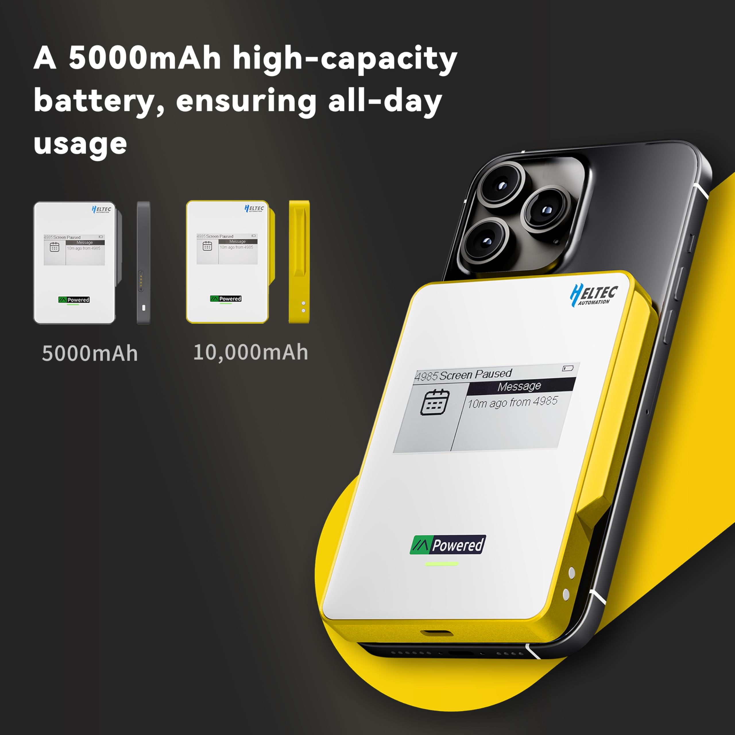 Heltec Meshtastic & LoRa magnetyczny powerbank kompatybilny z wyświetlaczem E-Ink nRF52840 i SX1262, bezprzewodowe ładowanie 10000 mAh/5000 mAh do użytku na zewnątrz - MeshPocket Qi2