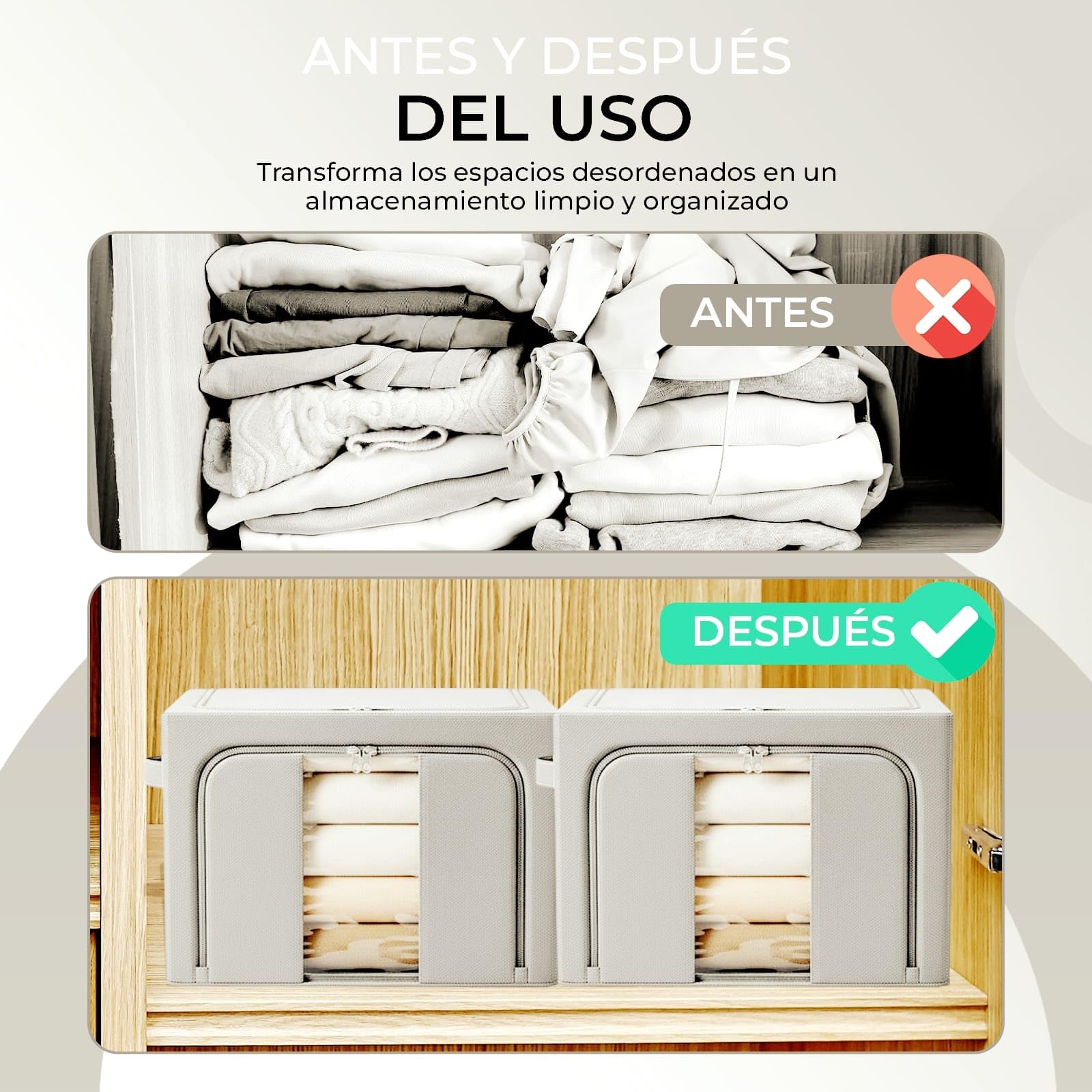 Cajas de Almacenamiento con Cremallera y Ventana Pack 3 Unidades Impermeable Metálica Plegables Gris claro 24L