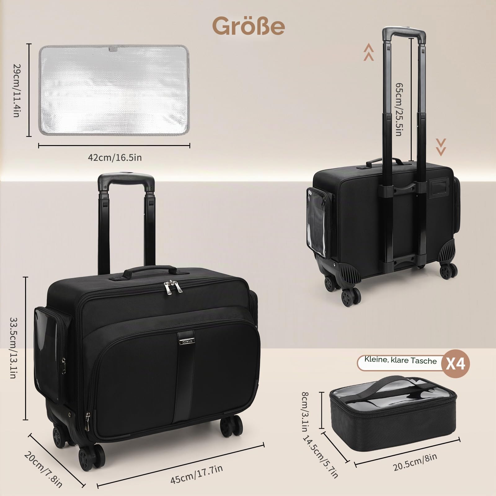 Große Kosmetikkoffer Trolley, Professionelle Beauty Case with 4 Klein Kosmetiktasche, Reise Schminkkoffer für Kosmetik Speicher Organizer, Tragbare Friseurkoffer Rolling Make Up Koffer (FZ241002-1)