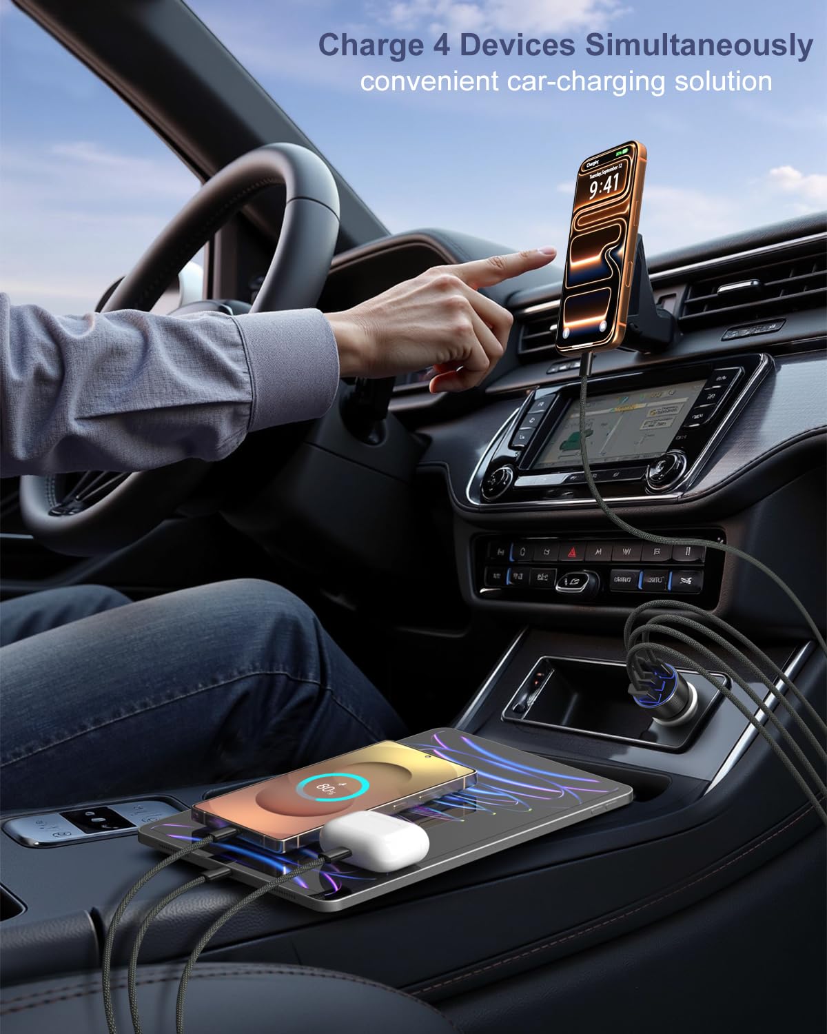Cargador de coche de 90 W con cable USB C a C de 6 pies, 1 juego (cargador negro + cable negro)