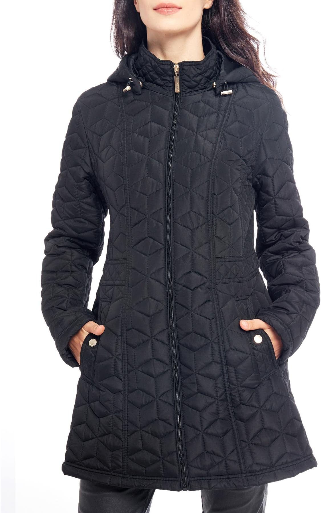 Womens Diamond Quilted Jacket Lightweight Padding Coat with Pockets, Regular and Plus Size