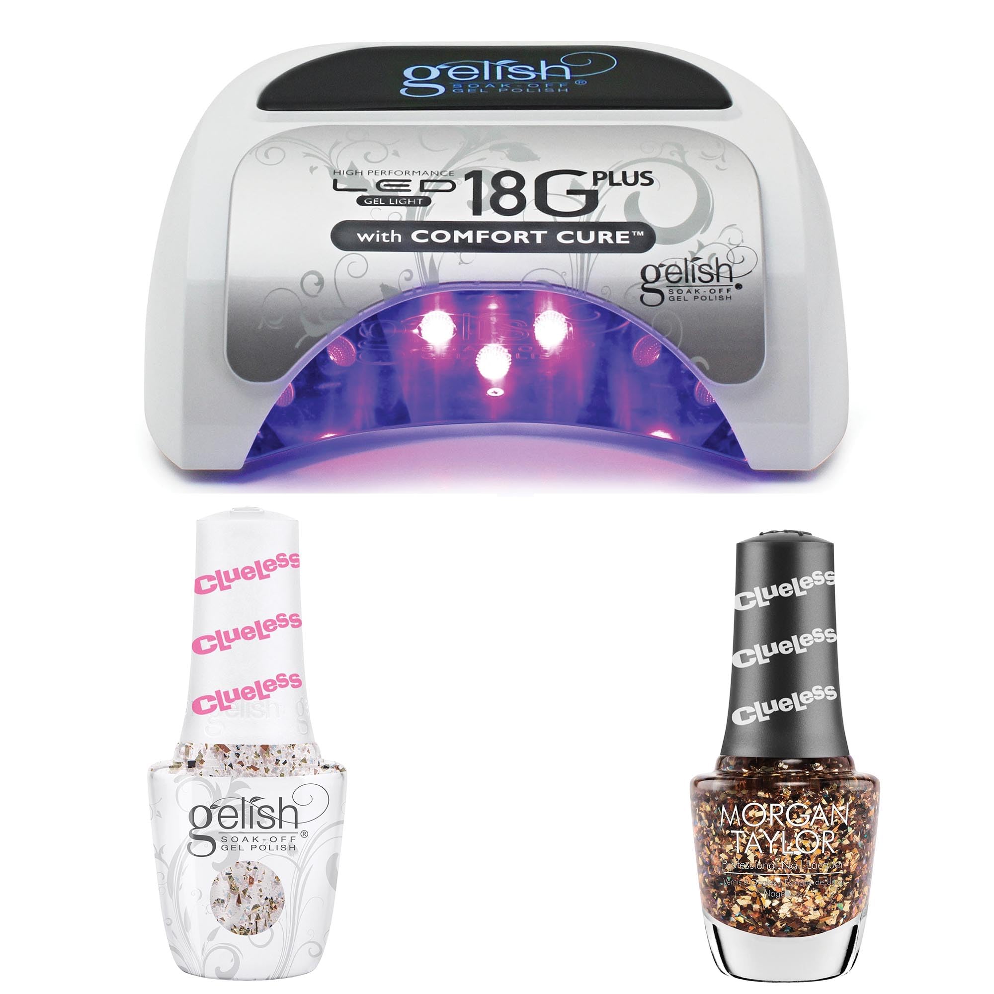 Gelish 18G Plus LED Light Bundle Includes Light Pink Glitter Gel Polish and Lacquer Duo