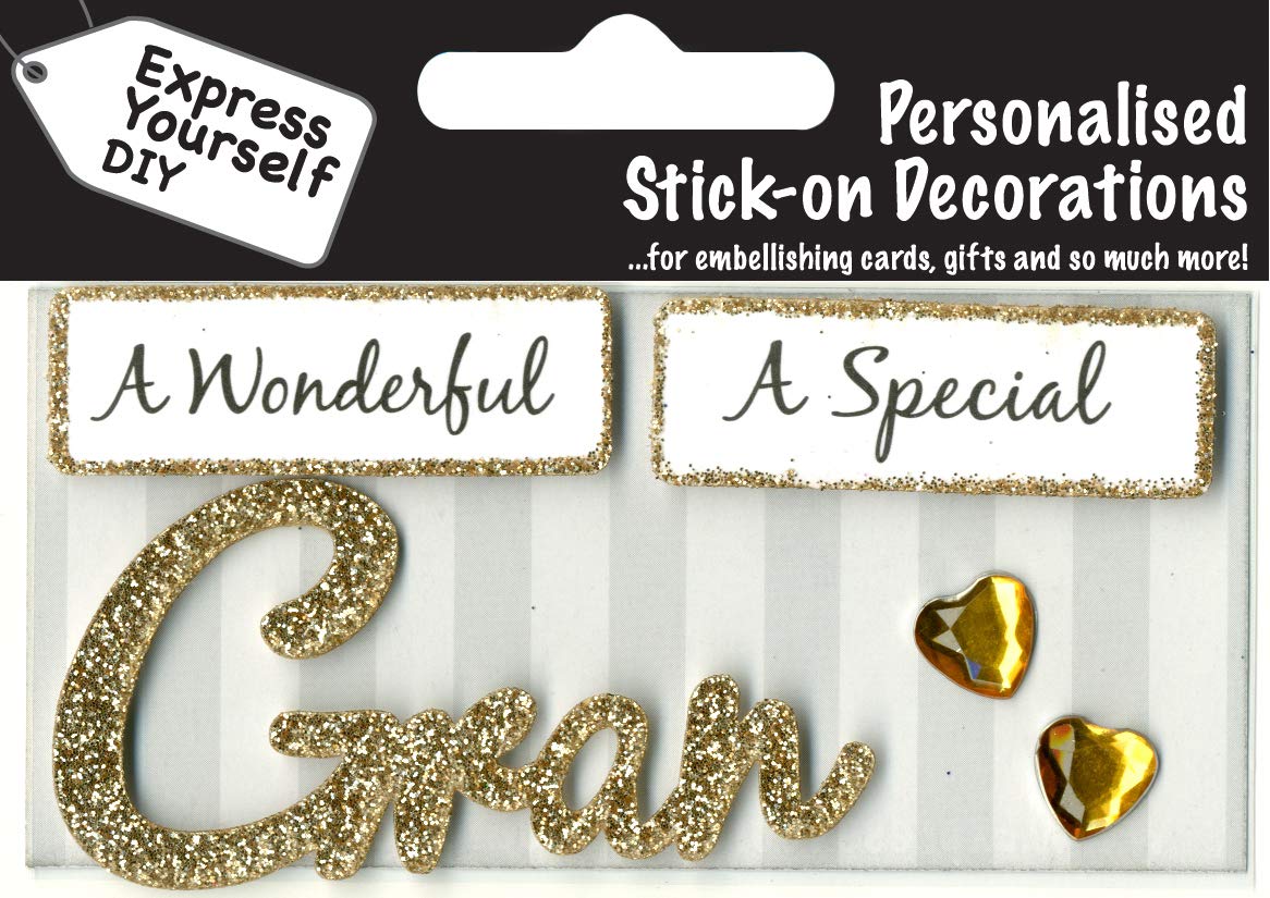 Express Yourself MIP self-Adhesive Gold 'Gran' Topper, Ideal for Card Making, Gift Wrapping & Papercrafts