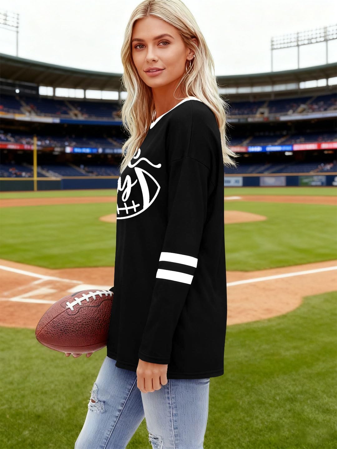 Game Day Shirts for Women: Football Season Tshirts Sunday Funday Football Casual Sport Long Sleeve Tops - Image 3