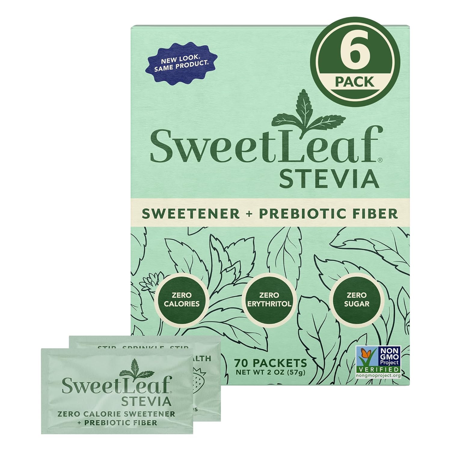 SweetLeaf Stevia Powder Sweetener, Sugar Free - 70 Packets (6 Pack)