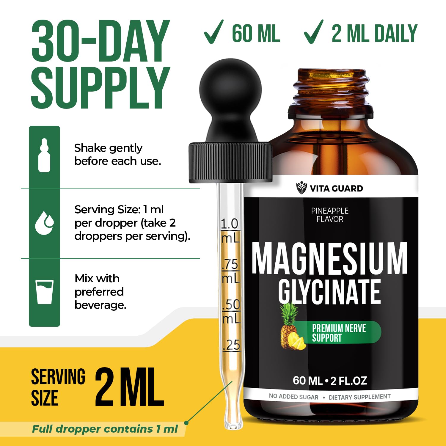 Magnesium Glycinate 500mg Liquid Drops – High Absorption Liquid Magnesium Supplement for Sleep, Calm & Muscle Recovery – Sugar-Free, Vegan, Pineapple Flavor, 60 mL — Amazon image 4